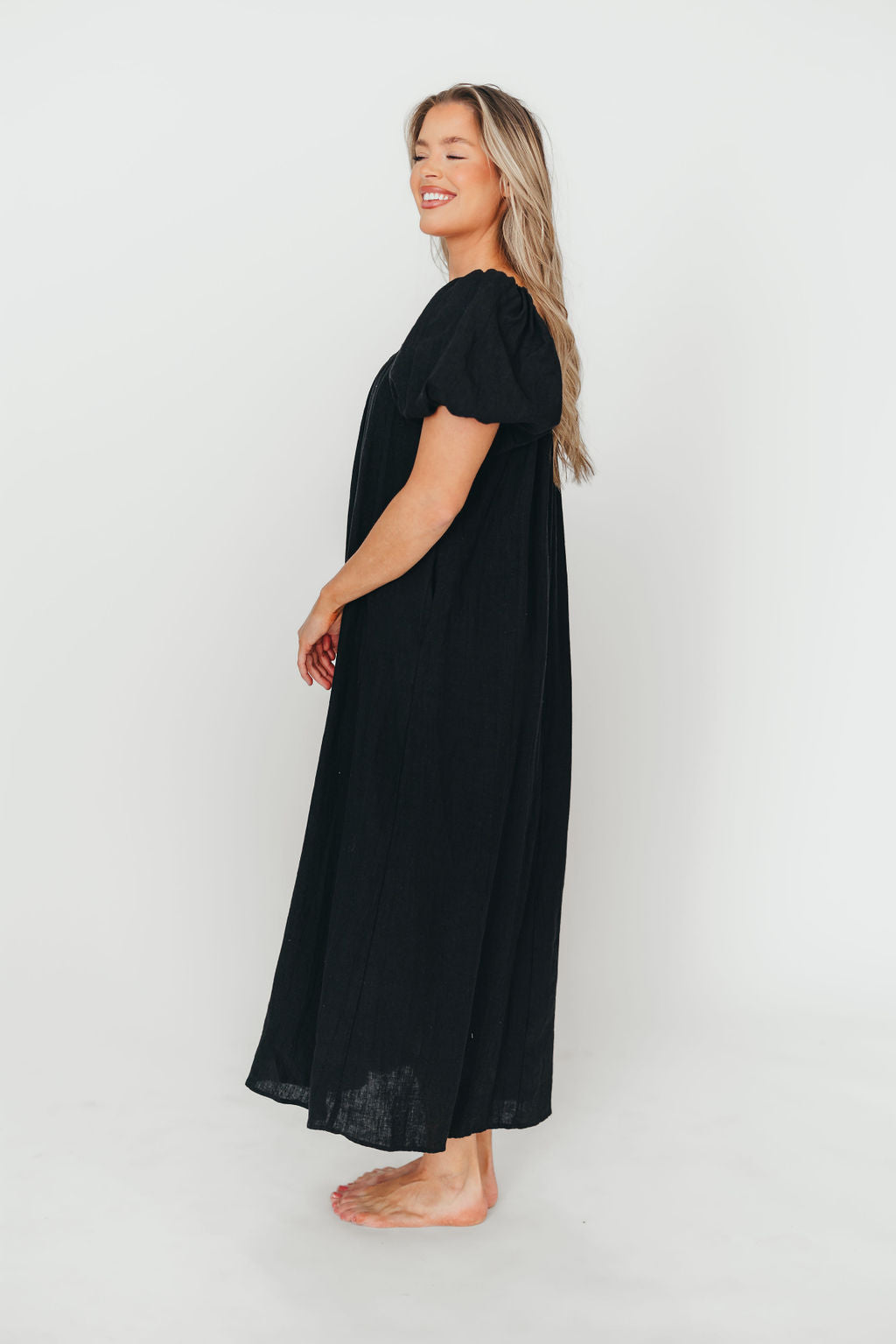 Genoa 100% Linen Maxi Dress in Black - Bump Friendly - Image 11