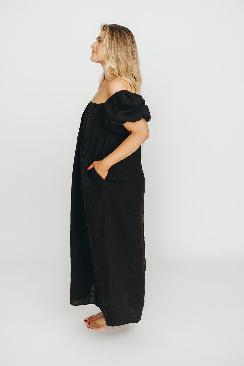 Genoa 100% Linen Maxi Dress in Black - Bump Friendly - Image 12