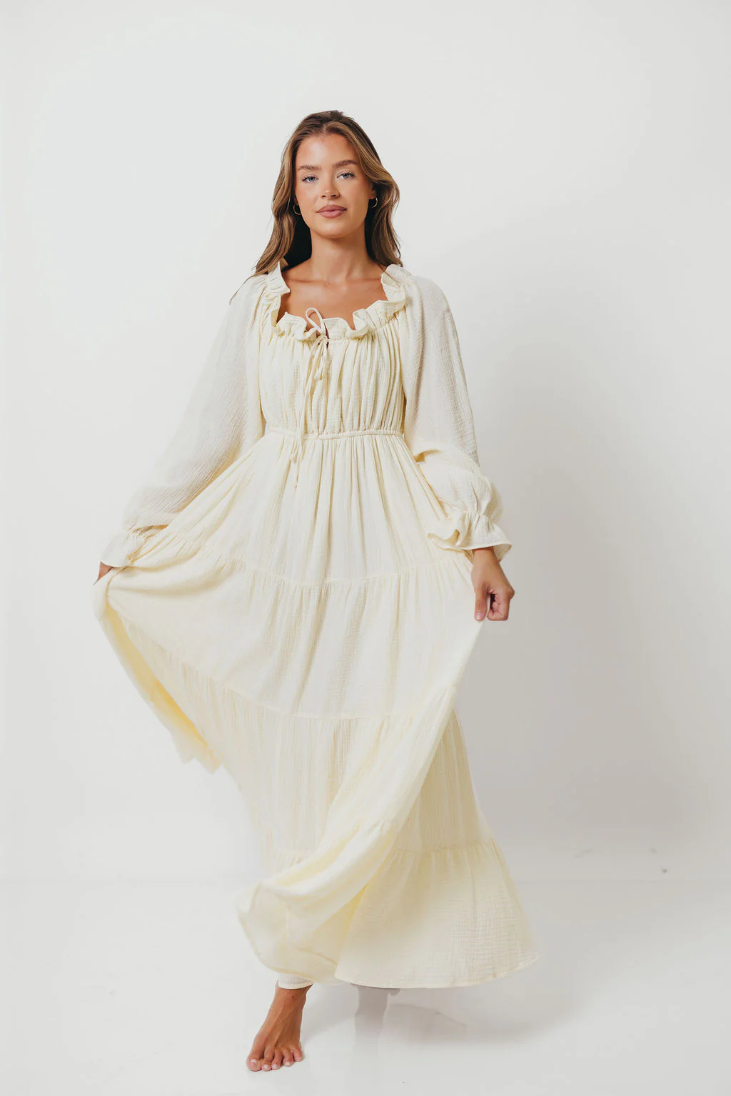 Golden Hour 100% Cotton Maxi Dress in Cream - Bump Friendly - Image 10