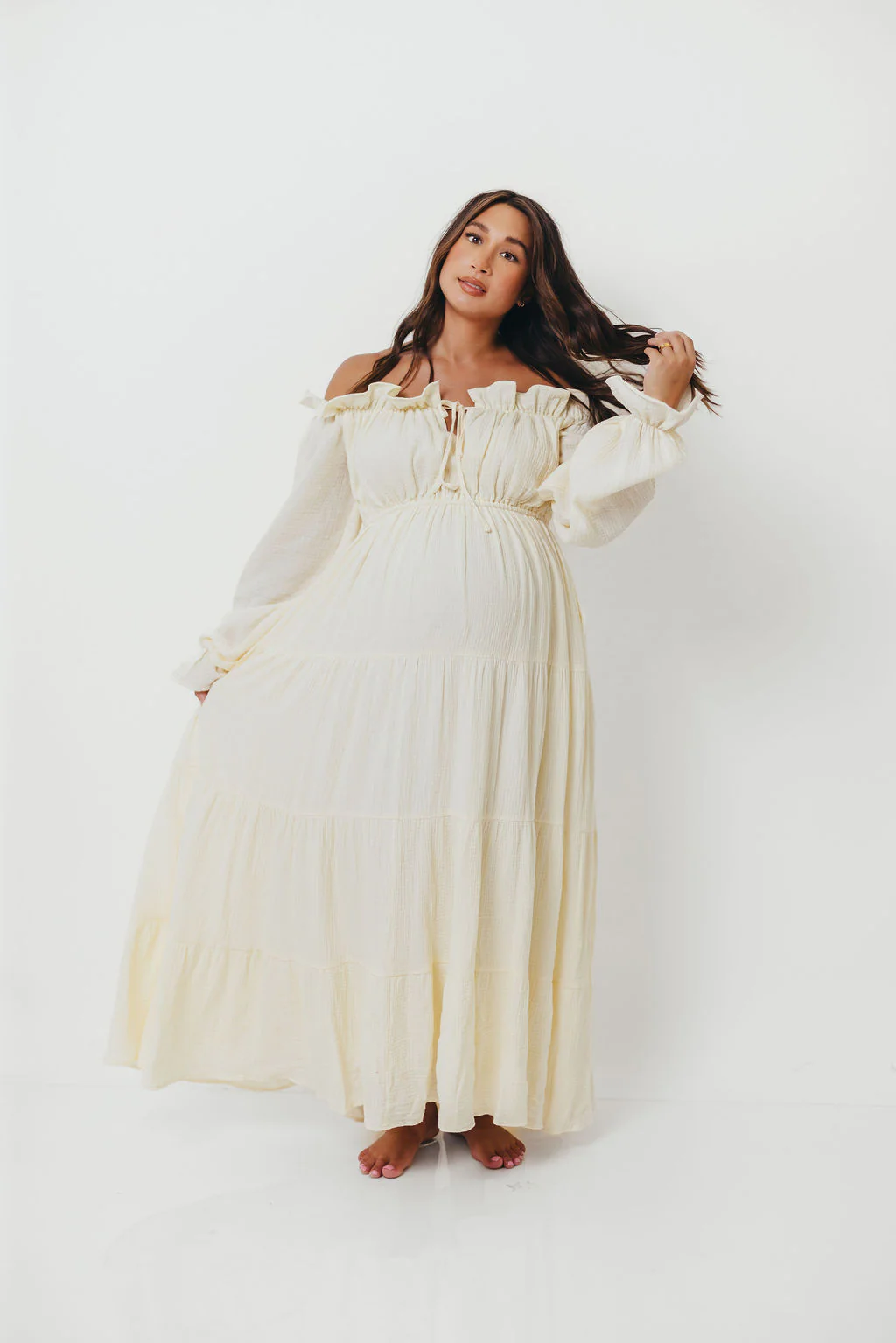 Golden Hour 100% Cotton Maxi Dress in Cream - Bump Friendly - Image 17