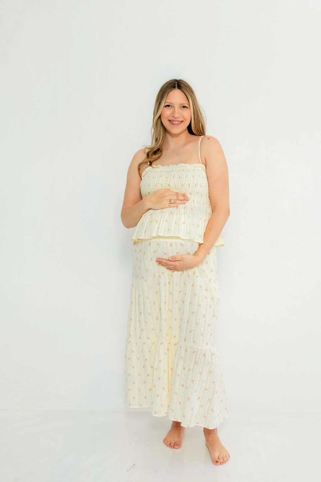 Gracie 100% Cotton Tiered Floral Midi Skirt in Butter Yellow - Image 11