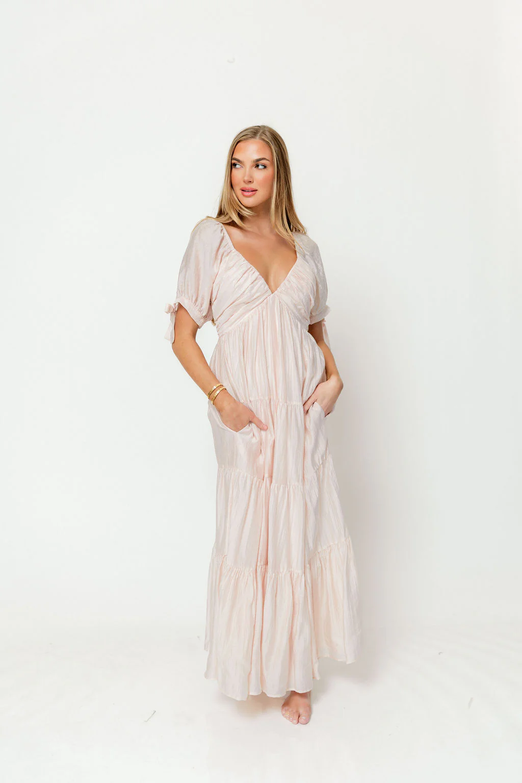 Grayson Maxi Dress in Peach - Bump Friendly & Inclusive Sizing - Image 3