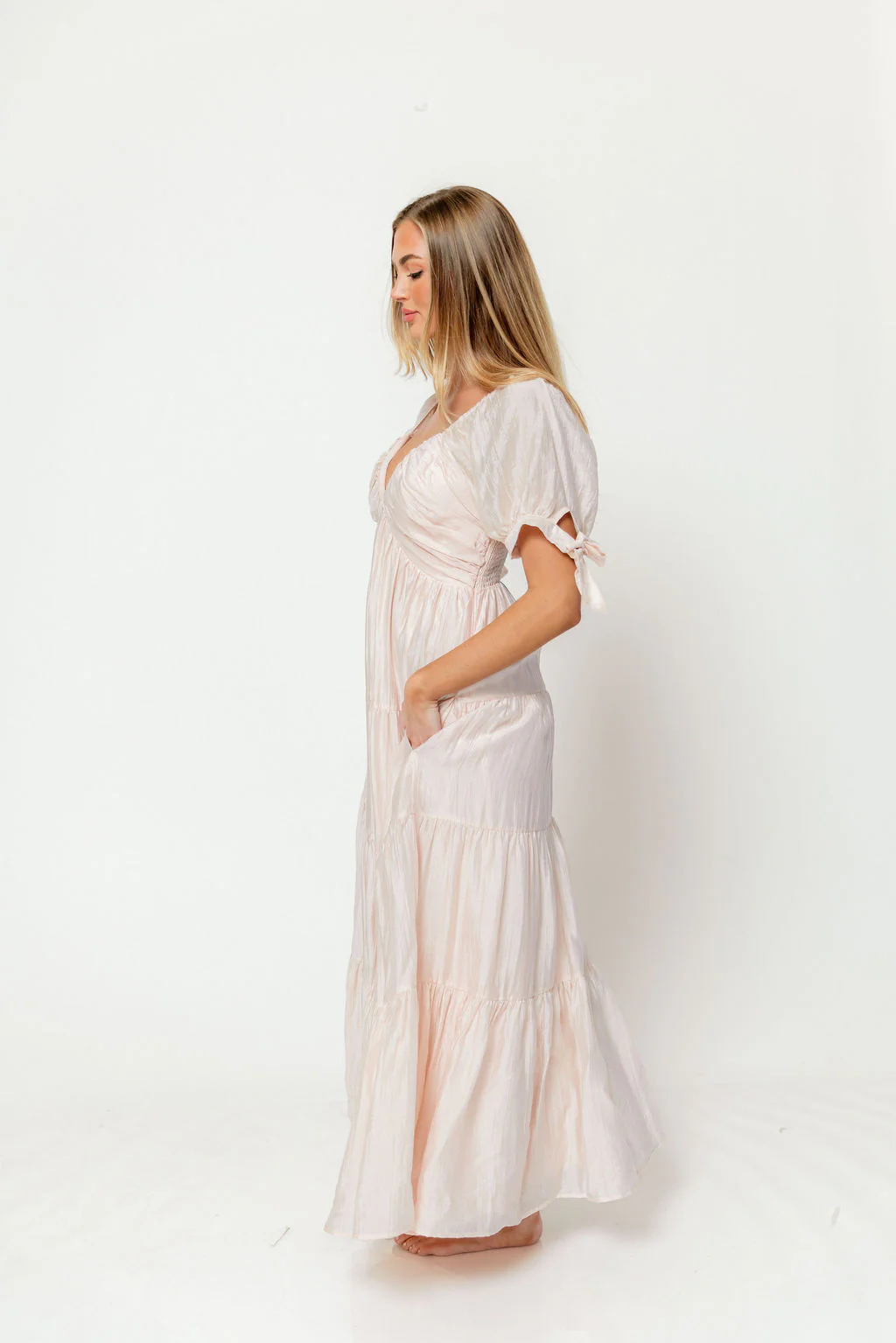 Grayson Maxi Dress in Peach - Bump Friendly & Inclusive Sizing - Image 6