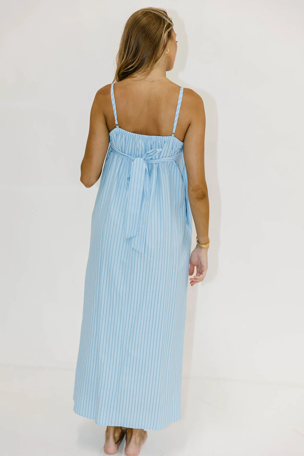 Grier Striped Maxi Dress with Back Tie Detail in Blue - Image 7