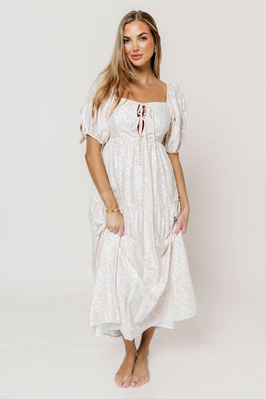 Gwen Toile Print Midi Dress in Antique Rose