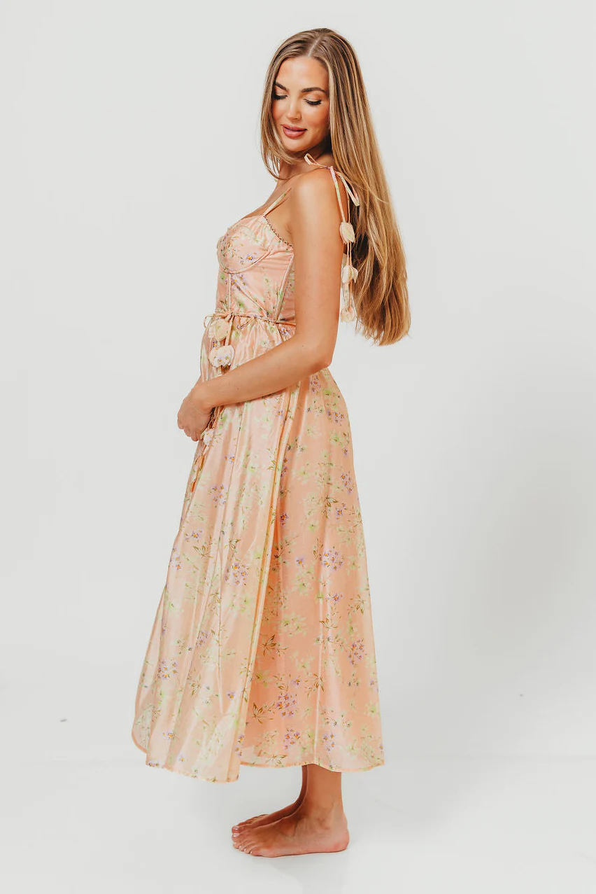 Halcyon Midi Dress in Peach Floral
