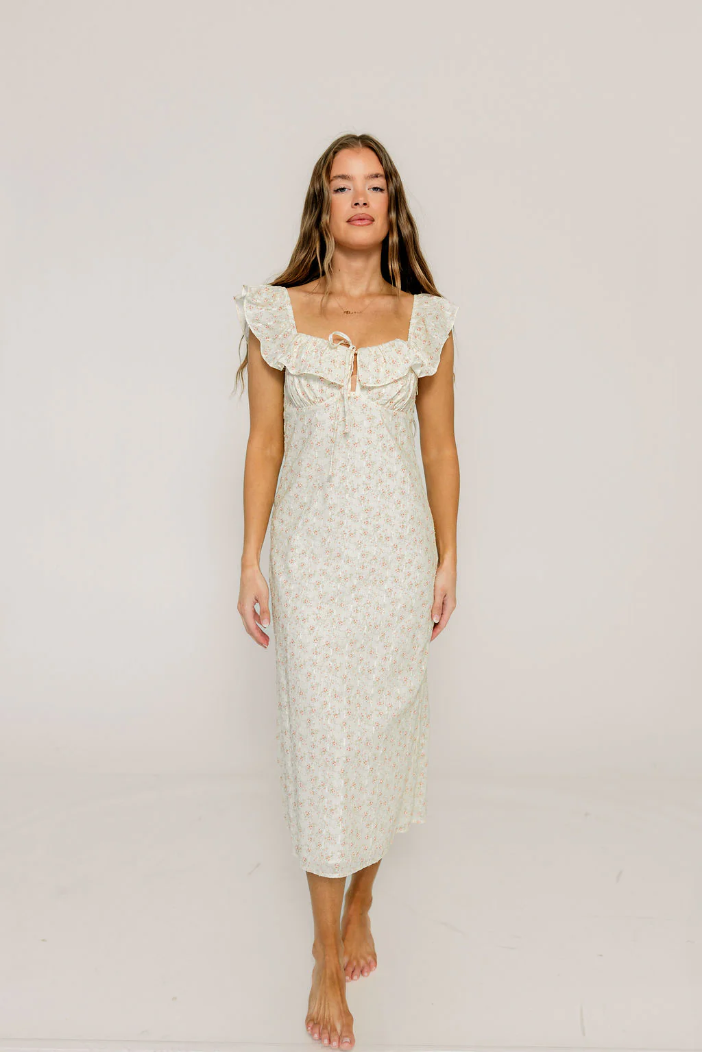 Harper Midi Dress in Ivory/Pink Floral