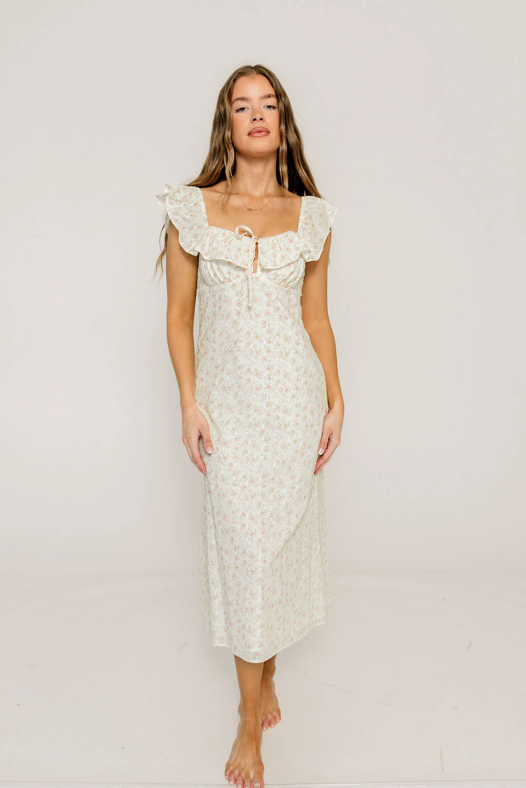 Harper Midi Dress in Ivory/Pink Floral - Image 2