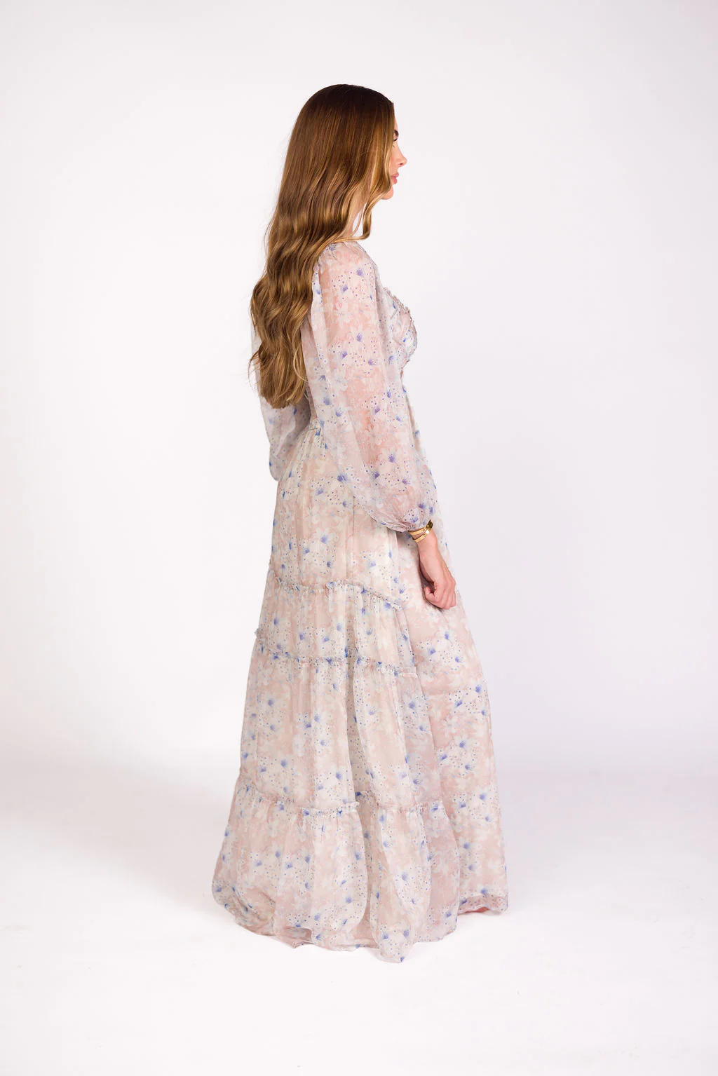 Daphne Long Sleeve Maxi Dress in Beige/Blue Floral - Bump Friendly & Inclusive Sizing (XS-3XL) - Image 10