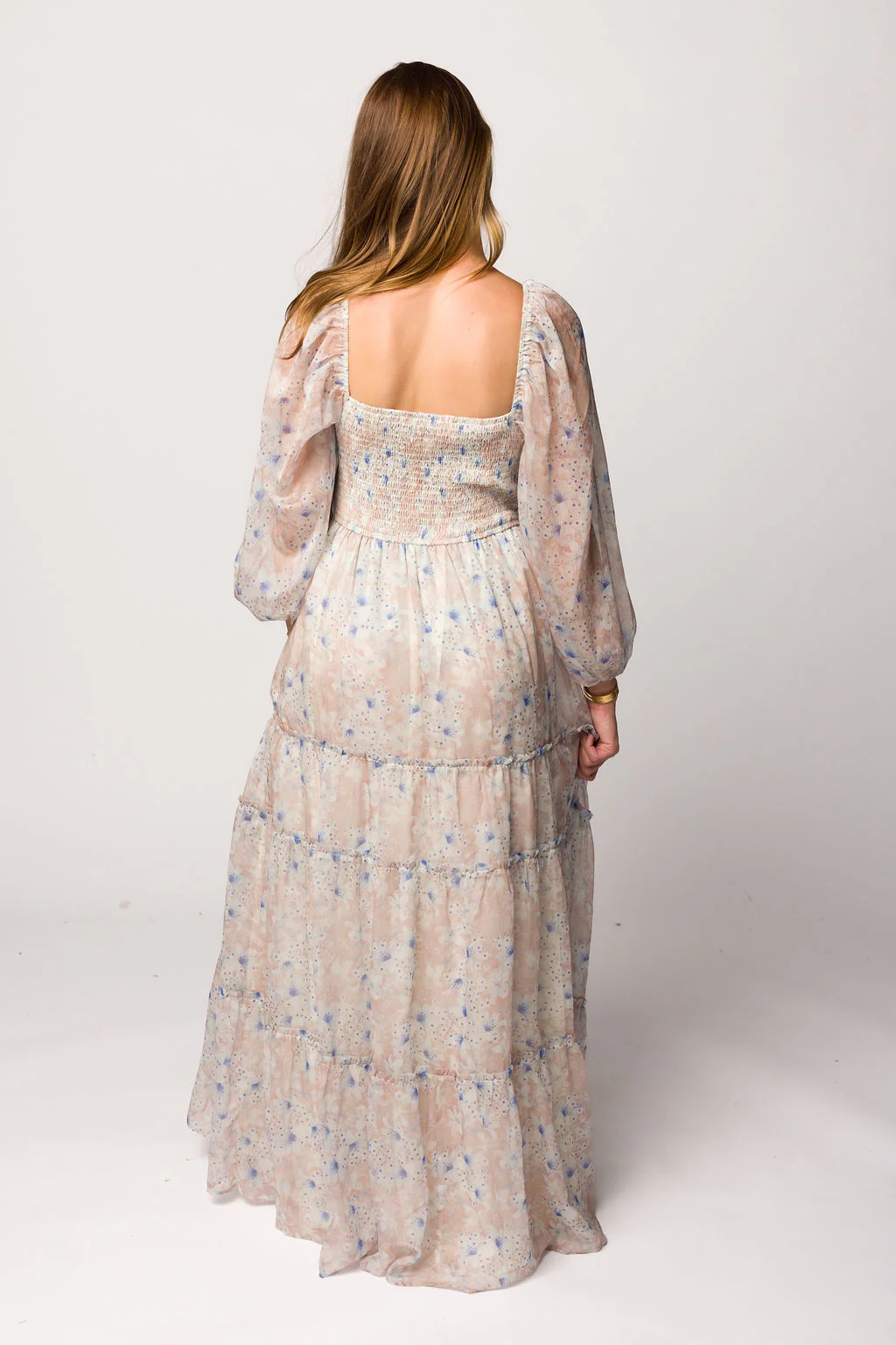 Daphne Long Sleeve Maxi Dress in Beige/Blue Floral - Bump Friendly & Inclusive Sizing (XS-3XL) - Image 24