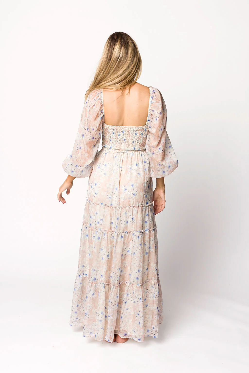 Daphne Long Sleeve Maxi Dress in Beige/Blue Floral - Bump Friendly & Inclusive Sizing (XS-3XL) - Image 30