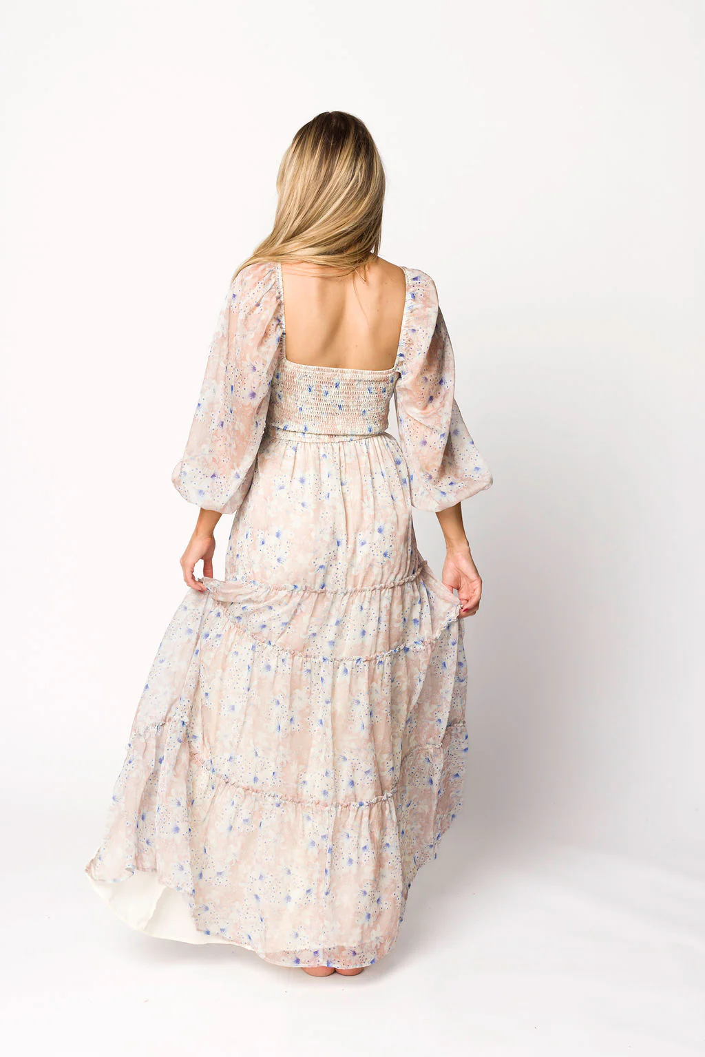 Daphne Long Sleeve Maxi Dress in Beige/Blue Floral - Bump Friendly & Inclusive Sizing (XS-3XL) - Image 31