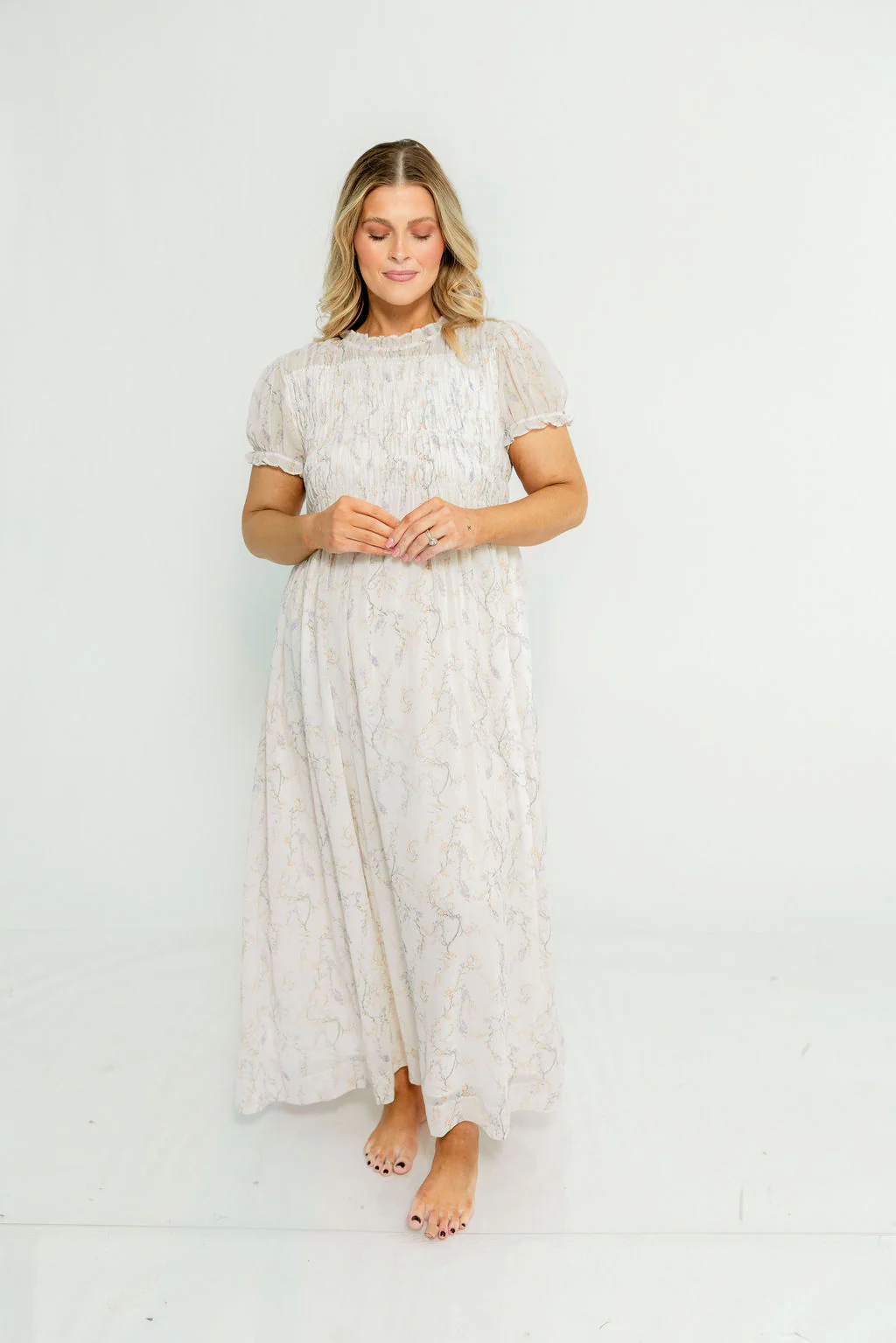 Hearthstone Maxi Dress in Ivory/Lilac - Bump Friendly - Image 16