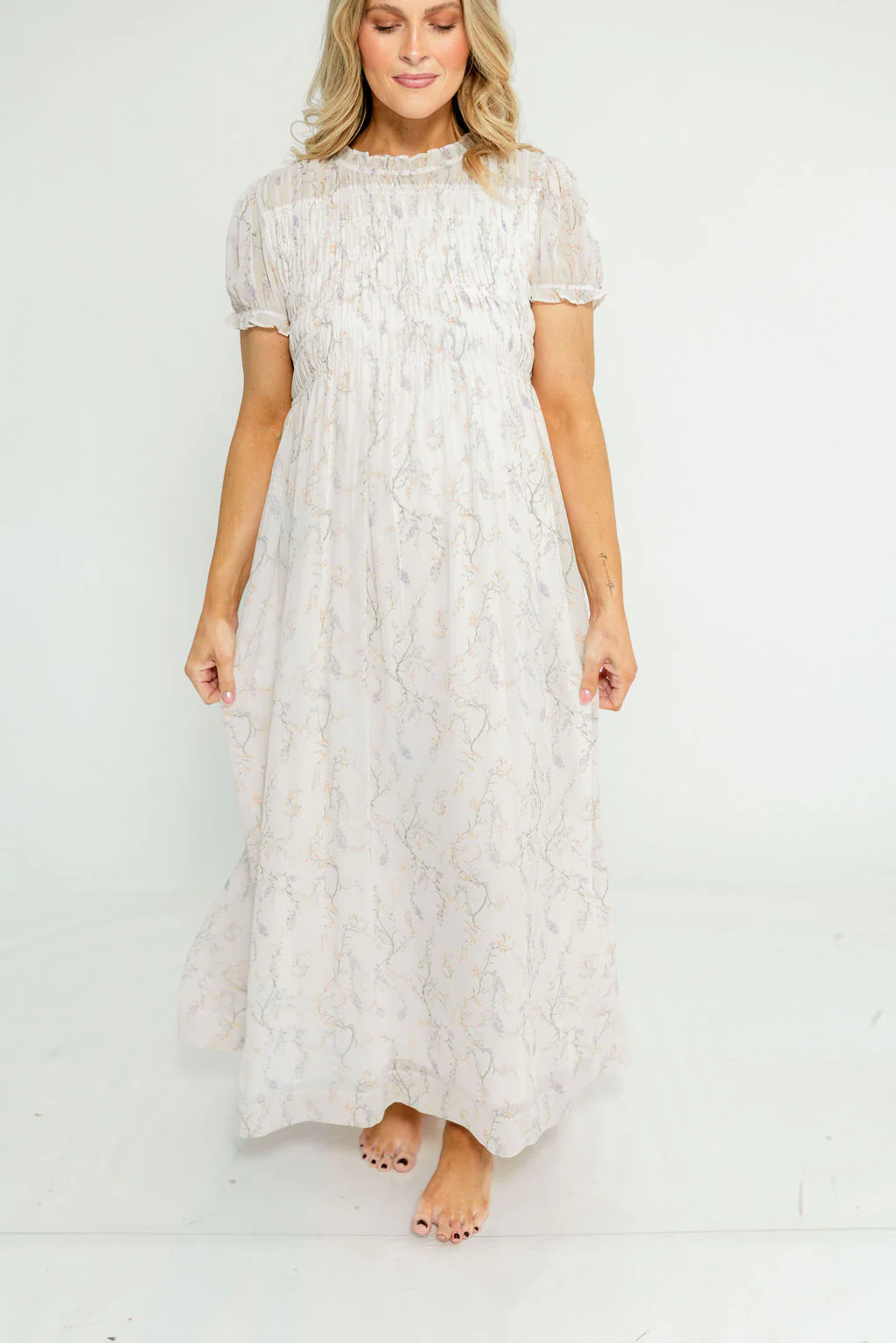 Hearthstone Maxi Dress in Ivory/Lilac - Bump Friendly - Image 17