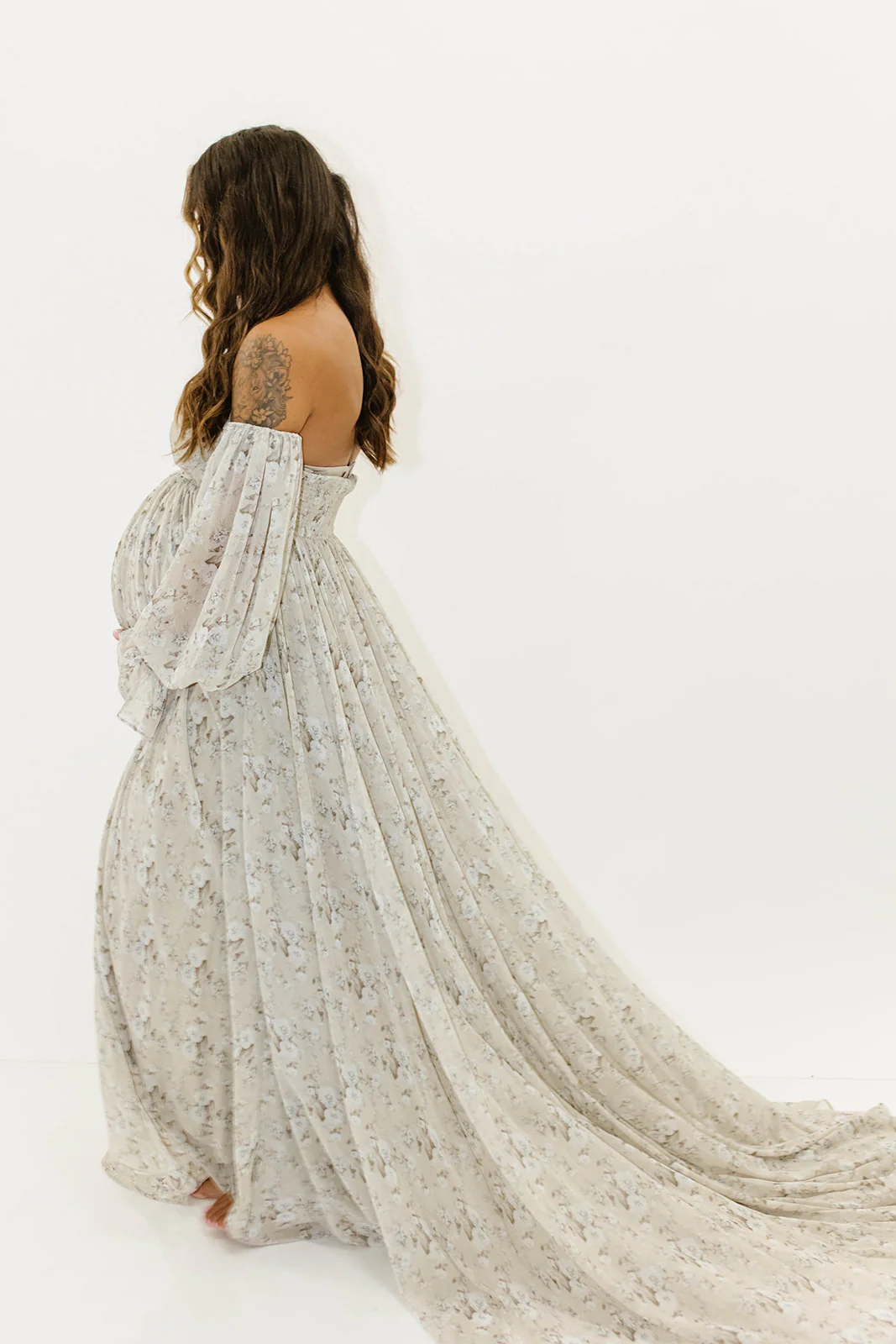 Delilah Maxi Dress with Train in Grey/Blue - Bump Friendly - Image 15