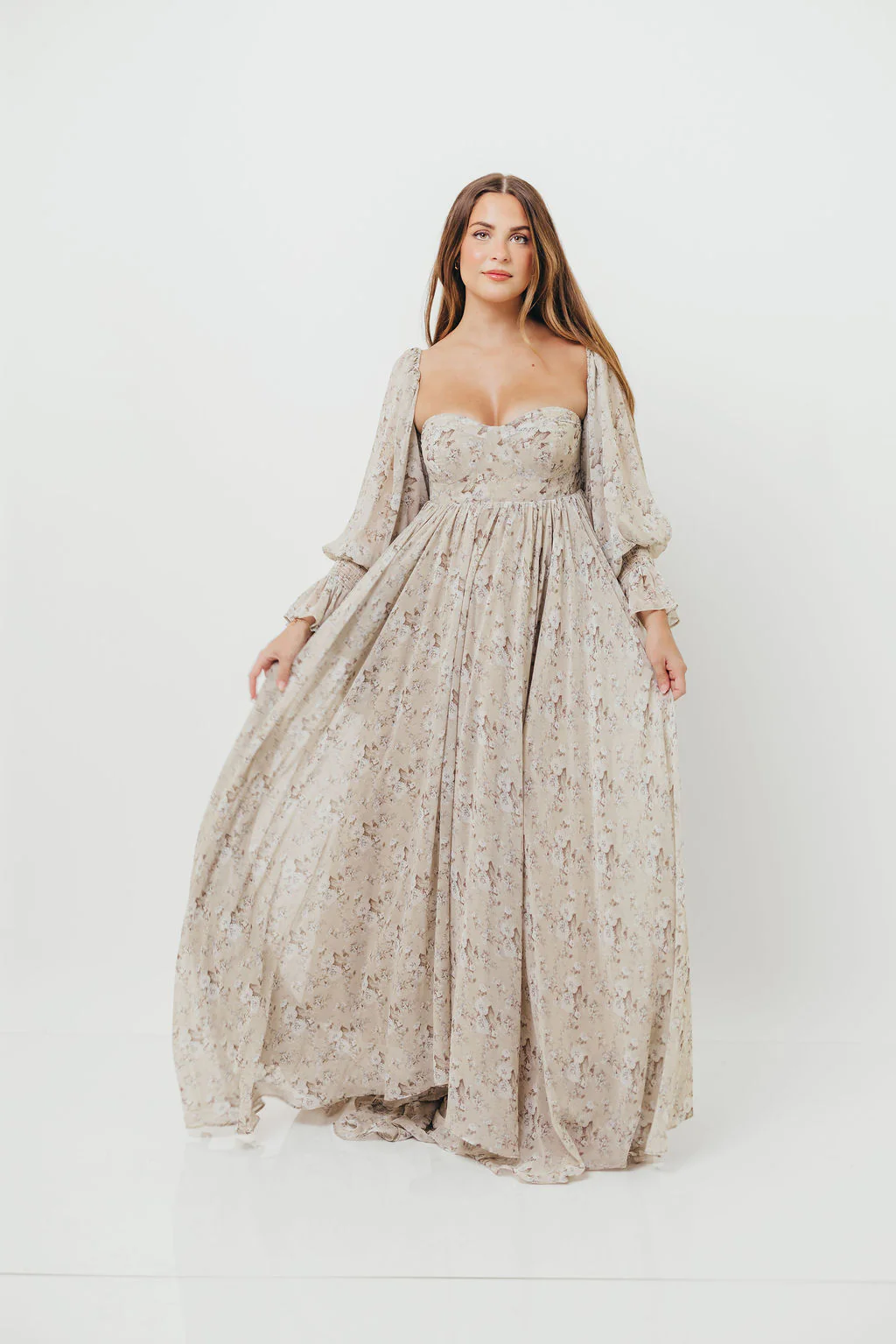 Delilah Maxi Dress with Train in Grey/Blue - Bump Friendly - Image 3