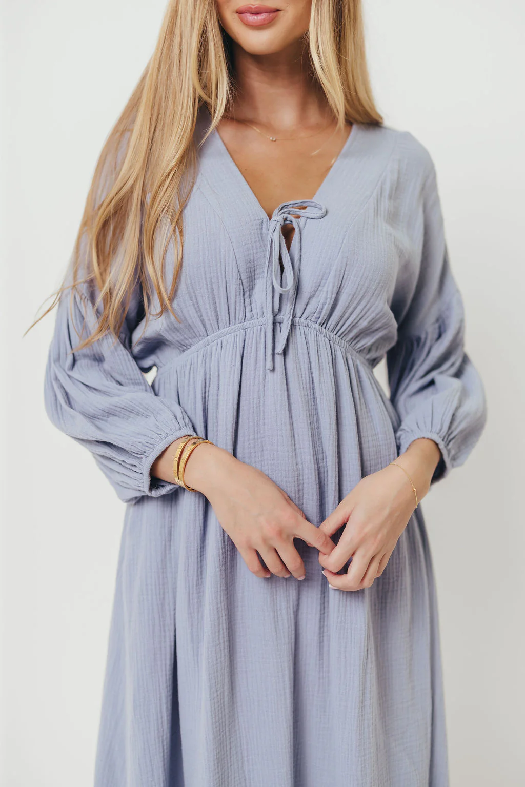 Hunter 100% Cotton Midi Dress in Blue - Bump Friendly - Image 4
