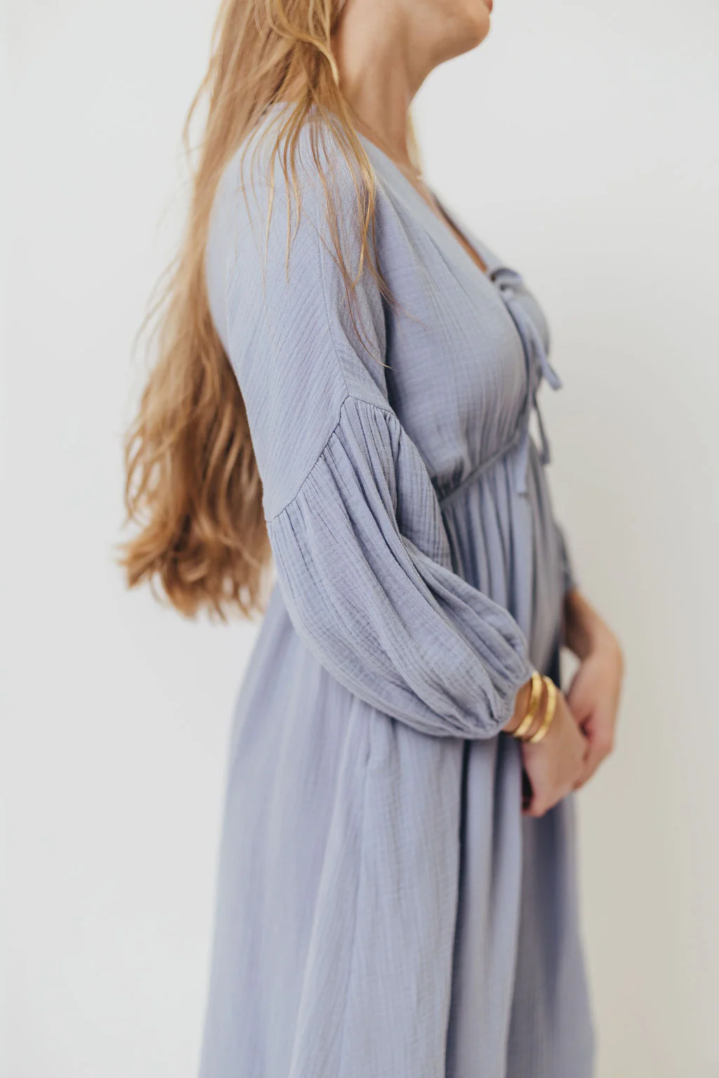 Hunter 100% Cotton Midi Dress in Blue - Bump Friendly - Image 5