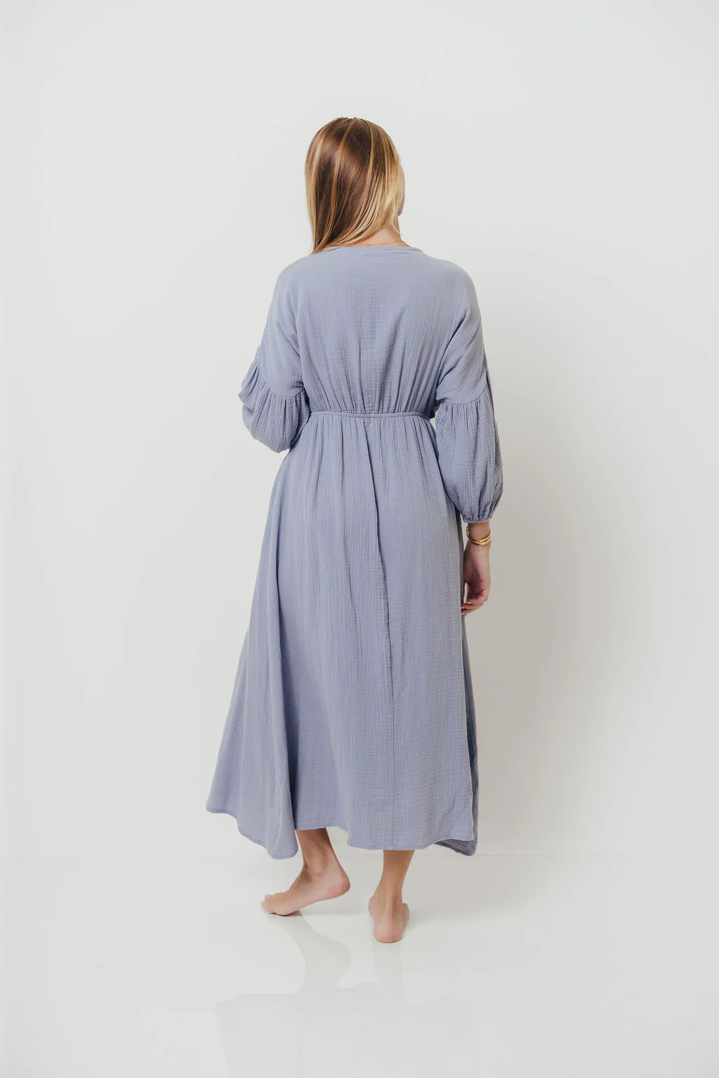 Hunter 100% Cotton Midi Dress in Blue - Bump Friendly - Image 6