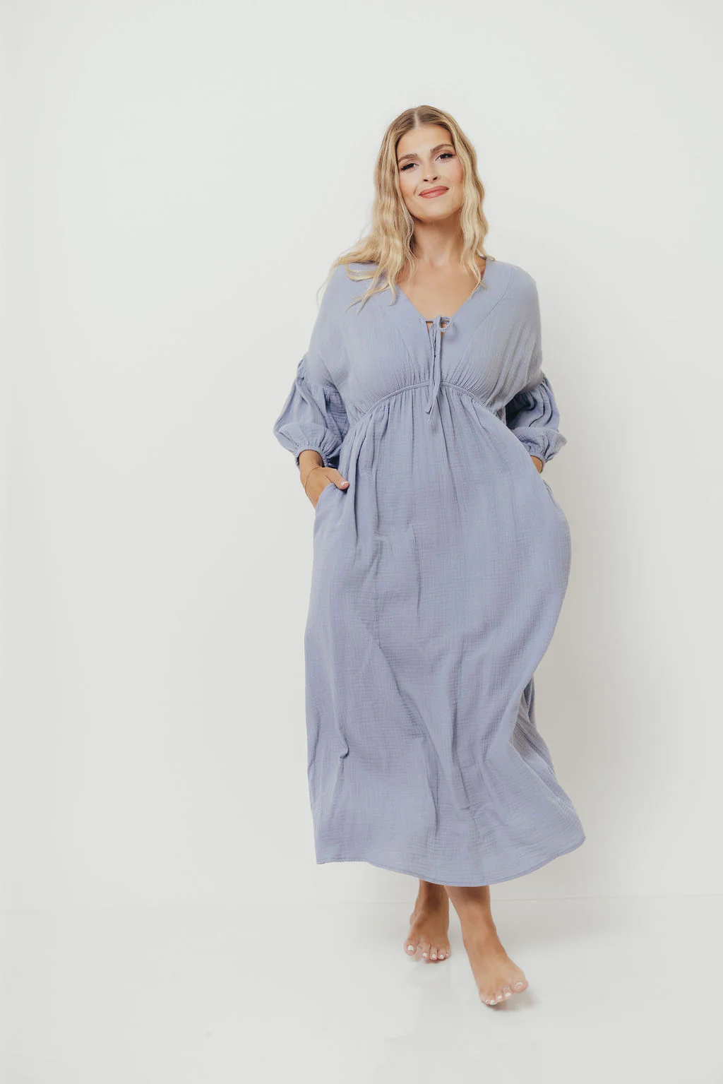 Hunter 100% Cotton Midi Dress in Blue - Bump Friendly - Image 7