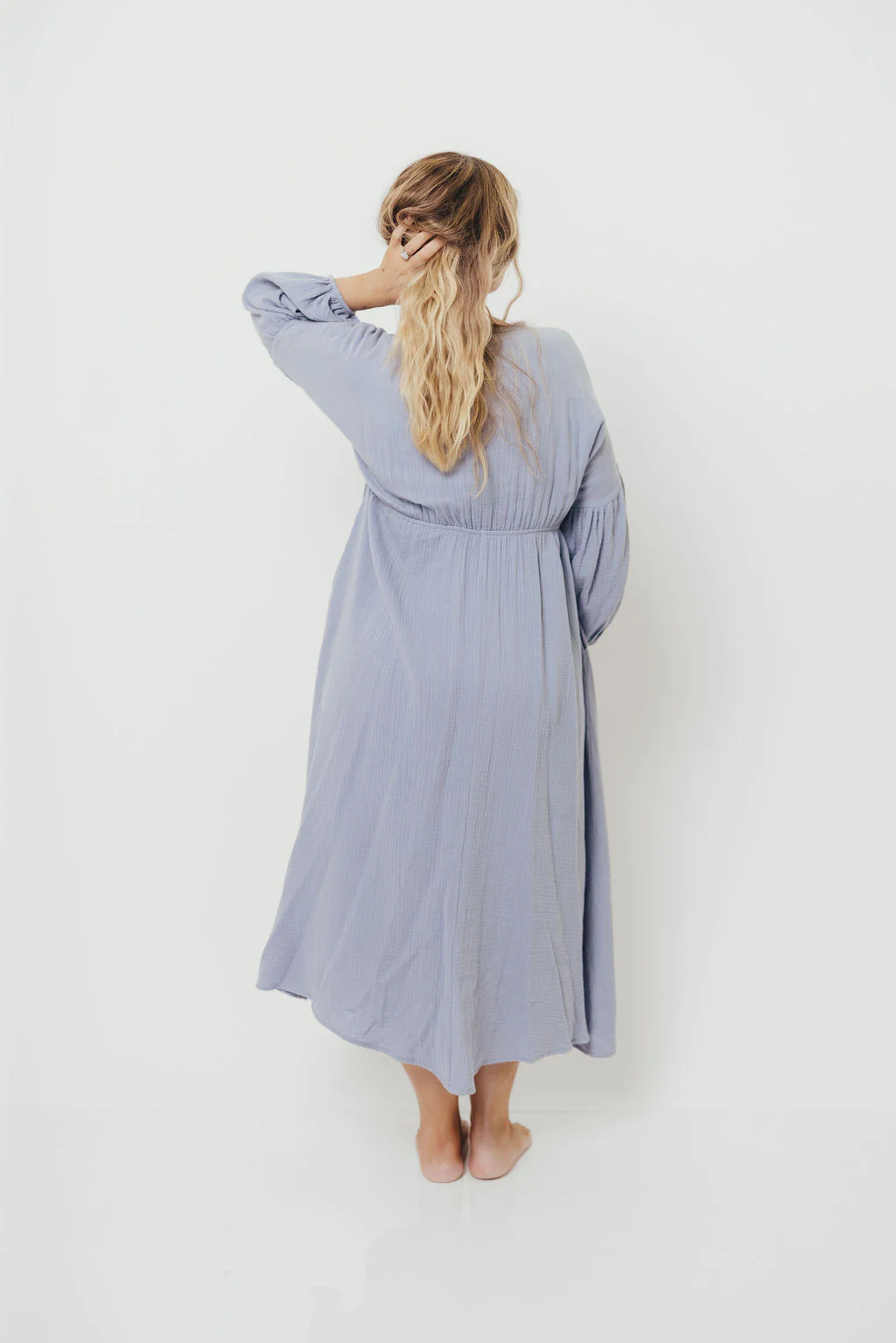 Hunter 100% Cotton Midi Dress in Blue - Bump Friendly - Image 9