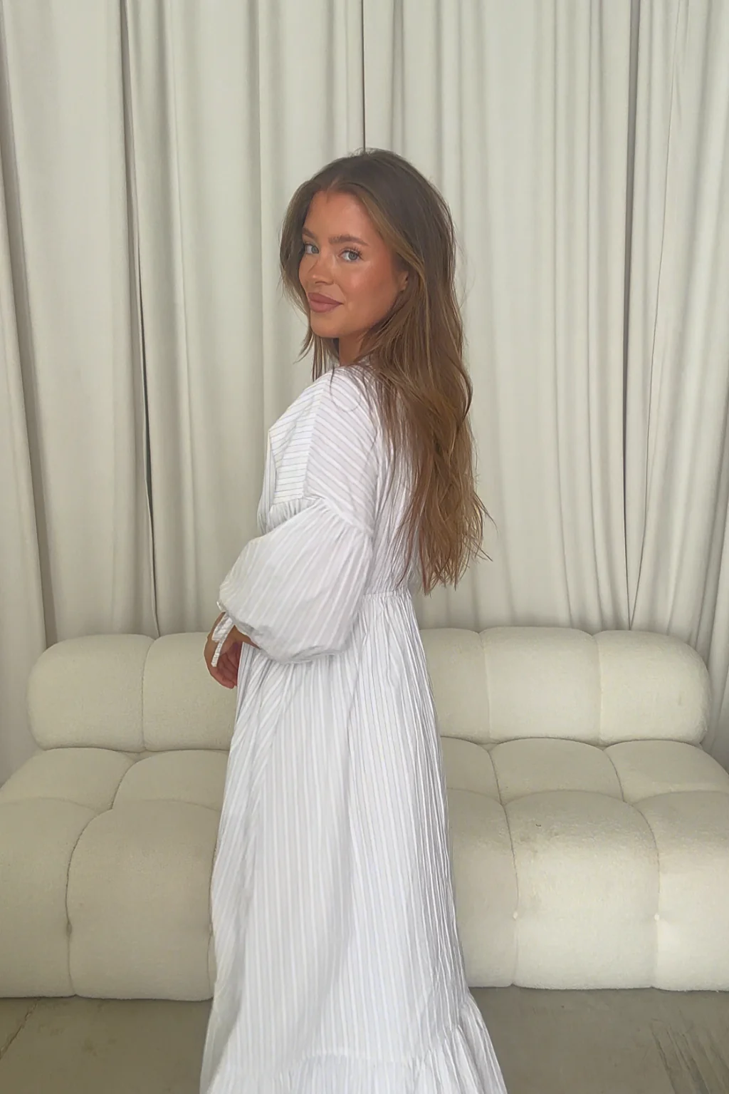 Hunter 100% Cotton Midi Dress in Butter Stripe - Bump Friendly - Image 15