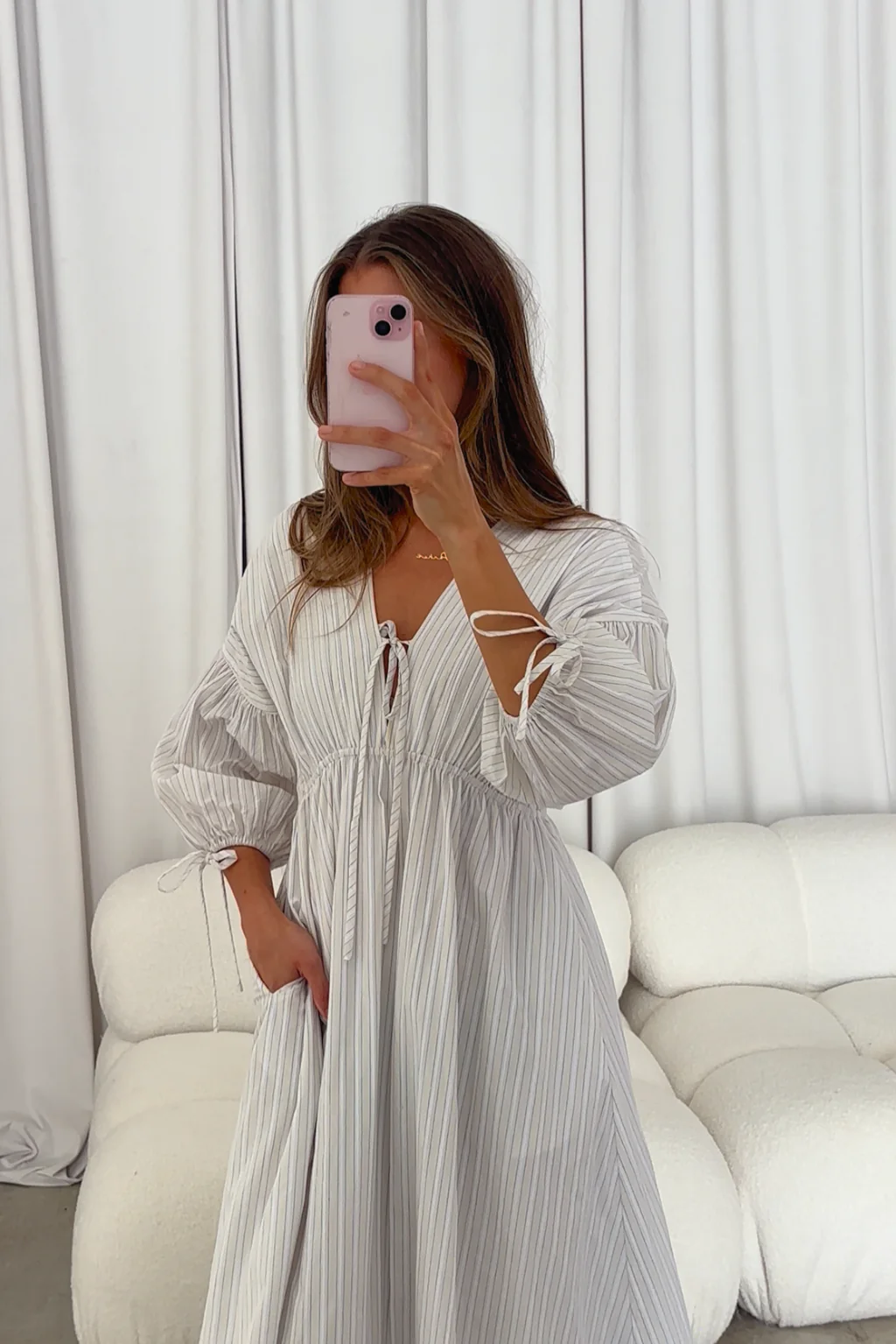 Hunter 100% Cotton Midi Dress in Butter Stripe - Bump Friendly - Image 2