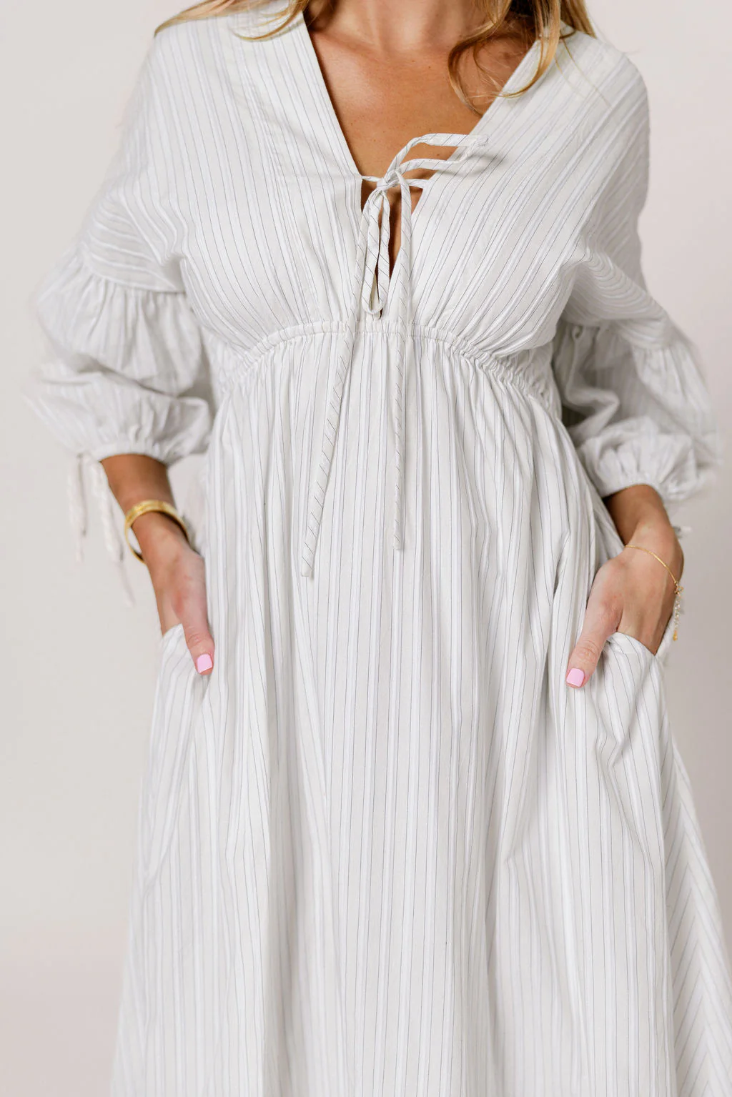 Hunter 100% Cotton Midi Dress in Butter Stripe - Bump Friendly - Image 8