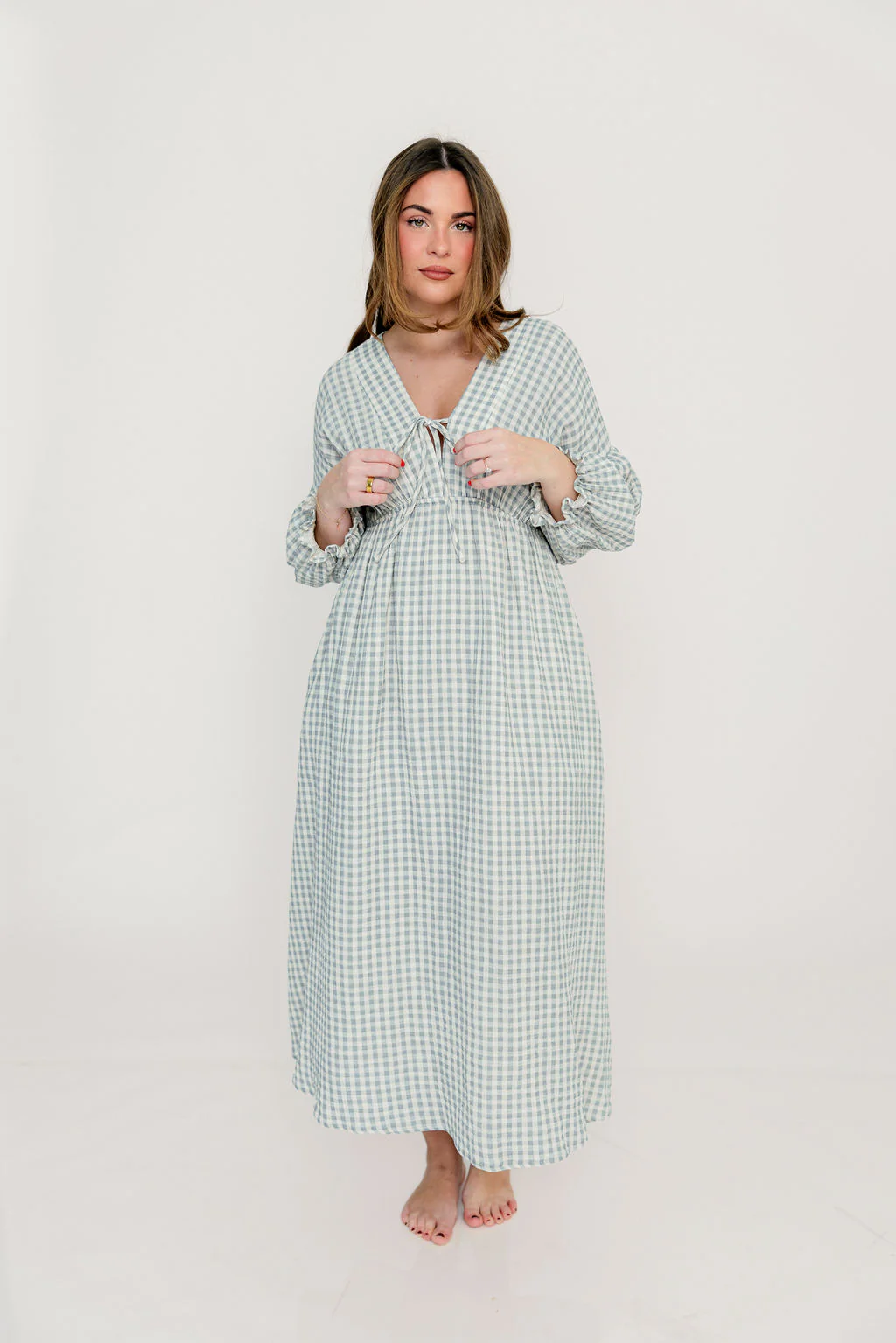 Hunter 100% Cotton Midi Dress in Aqua Plaid (Lined) - Bump Friendly - Image 13