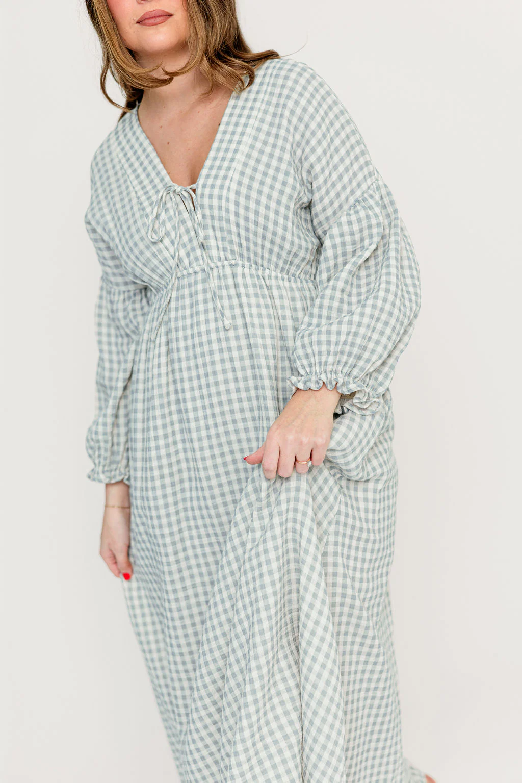 Hunter 100% Cotton Midi Dress in Aqua Plaid (Lined) - Bump Friendly - Image 14