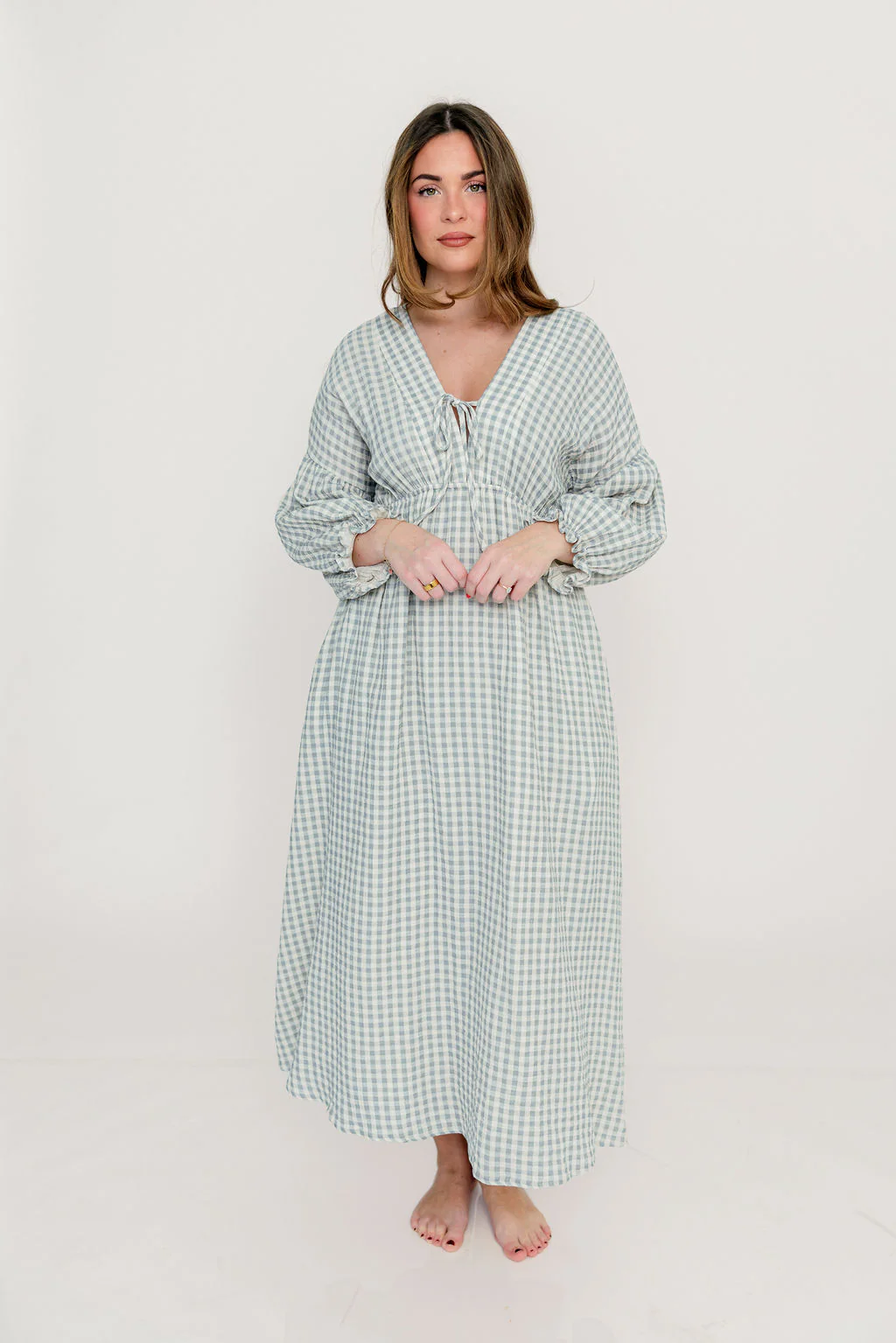 Hunter 100% Cotton Midi Dress in Aqua Plaid (Lined) - Bump Friendly - Image 15