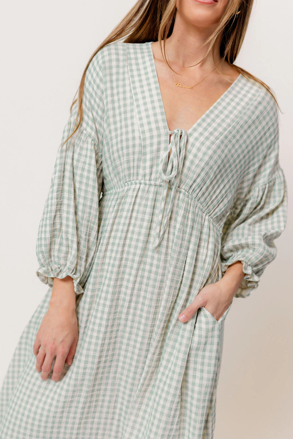 Hunter 100% Cotton Midi Dress in Aqua Plaid (Lined) - Bump Friendly - Image 6