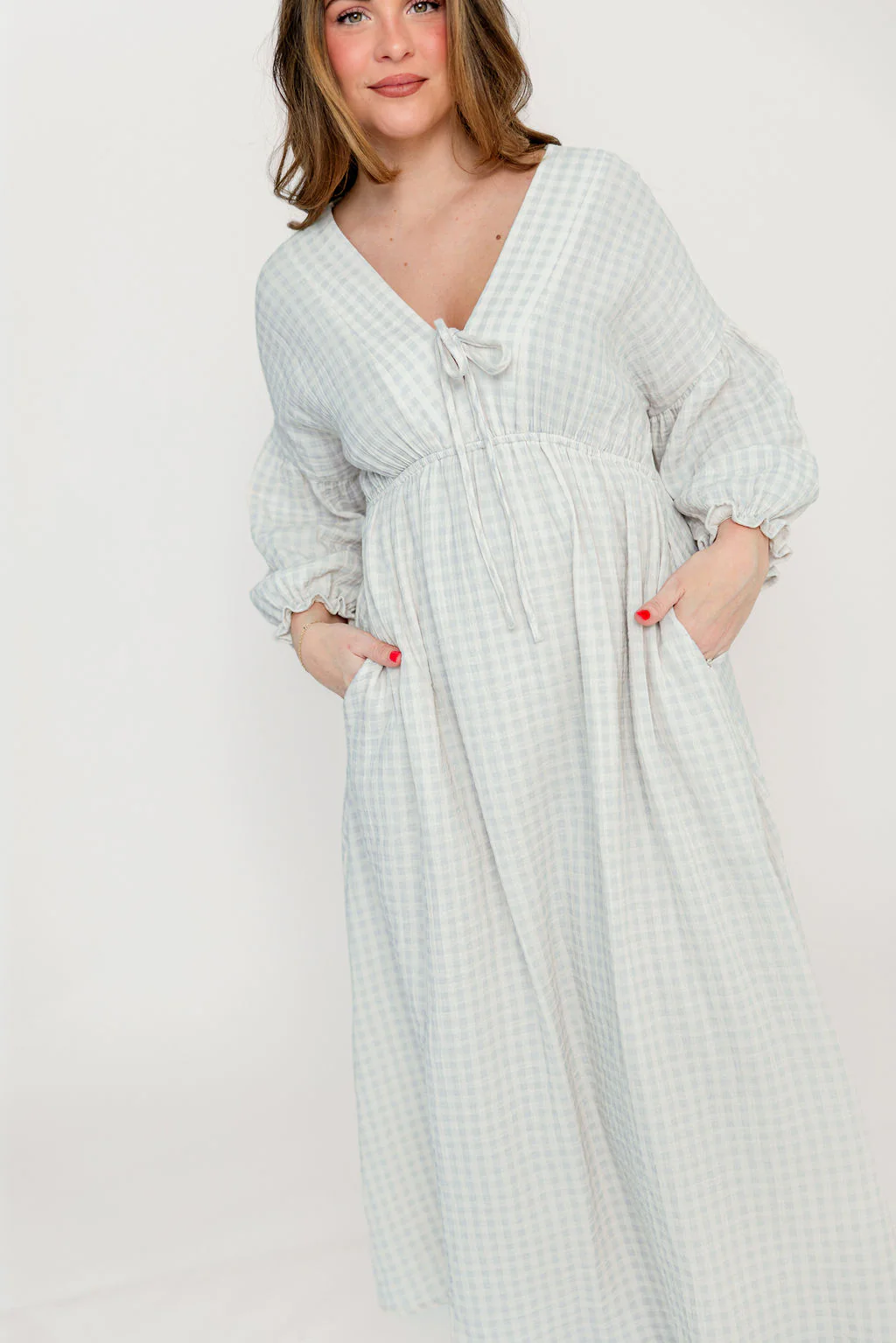 Hunter 100% Cotton Midi Dress in Baby Blue Plaid (Lined) - Bump Friendly - Image 13
