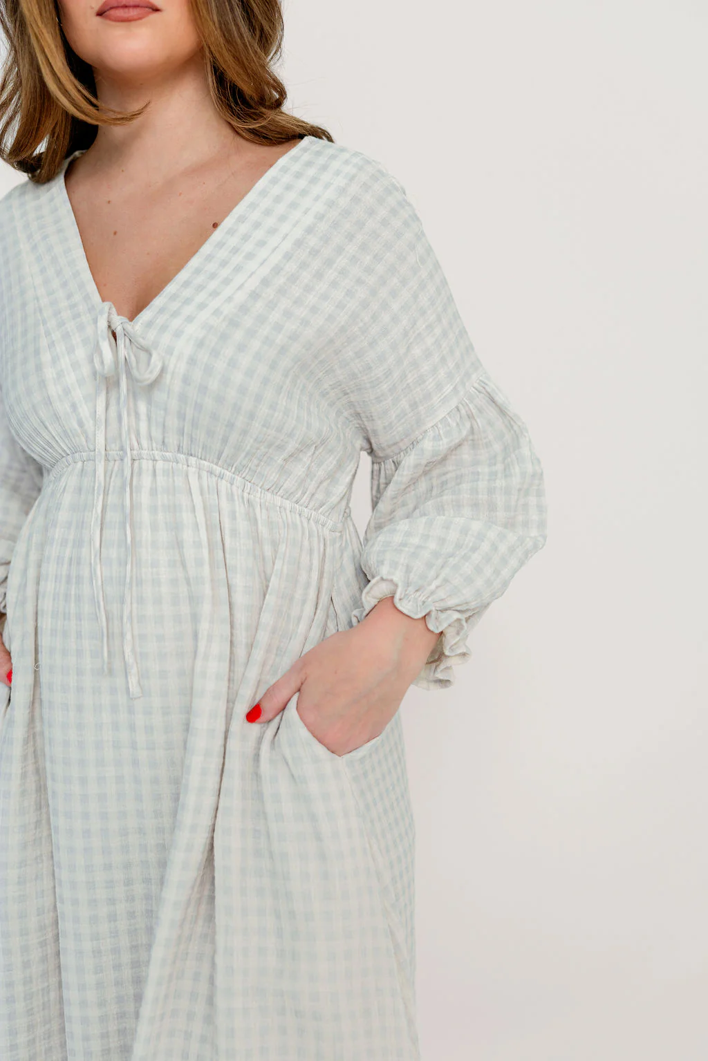 Hunter 100% Cotton Midi Dress in Baby Blue Plaid (Lined) - Bump Friendly - Image 15