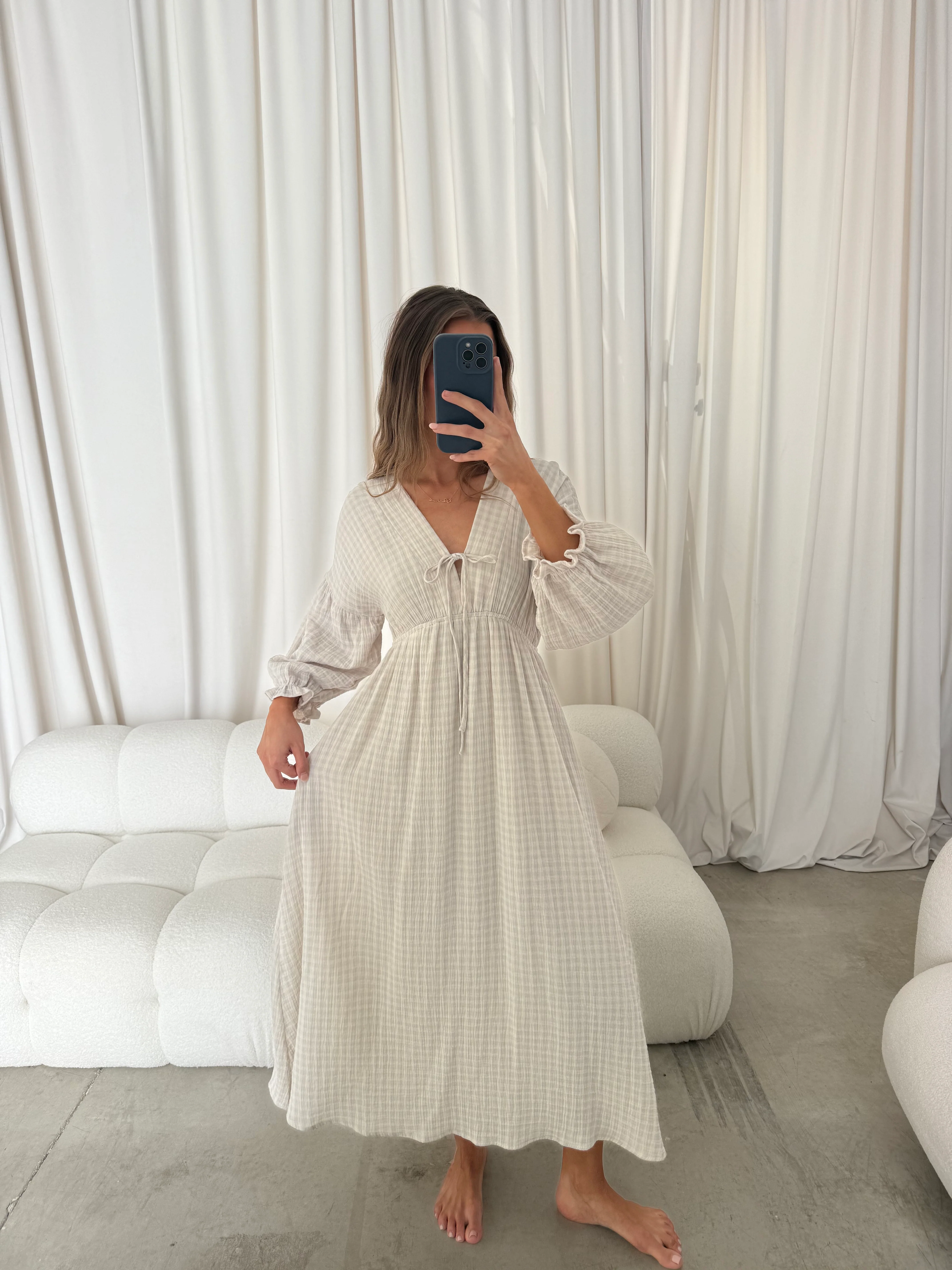 Hunter 100% Cotton Midi Dress in Baby Blue Plaid (Lined) - Bump Friendly - Image 16
