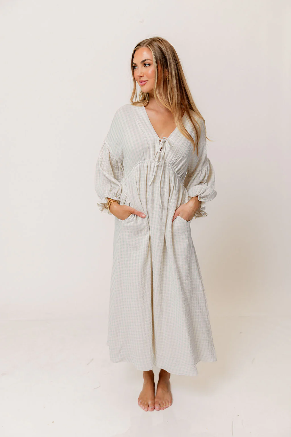 Hunter 100% Cotton Midi Dress in Baby Blue Plaid (Lined) - Bump Friendly - Image 2