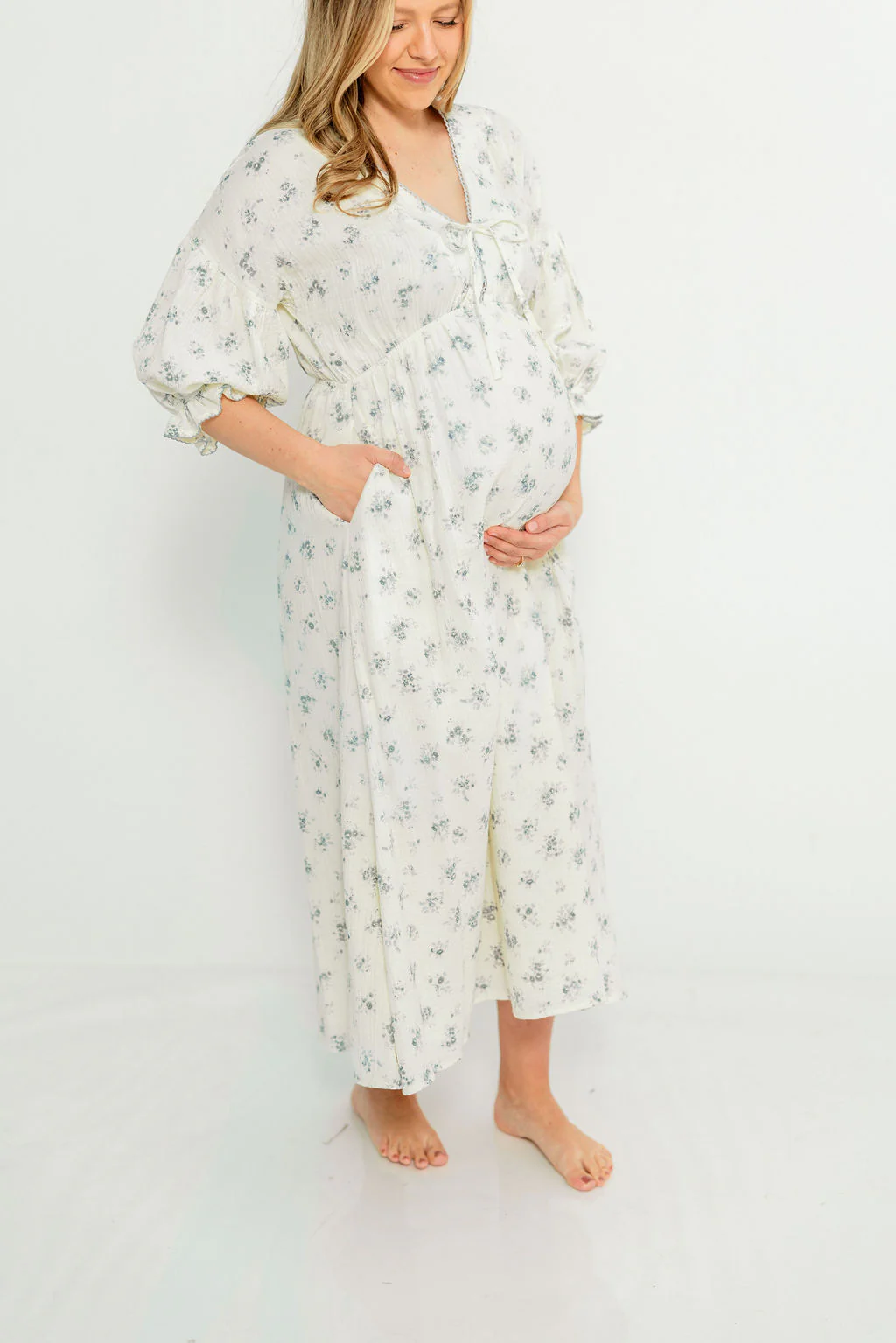 Hunter 100% Cotton Midi Dress with Eyelet Trimming in Blue Floral - Bump Friendly - Image 20