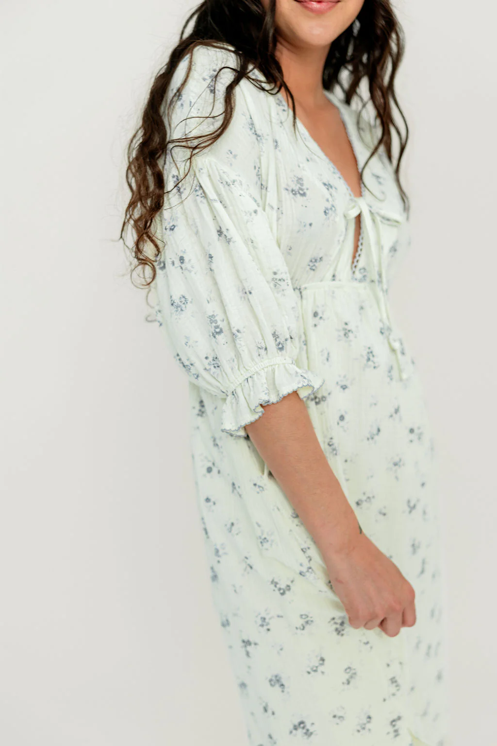 Hunter 100% Cotton Midi Dress with Eyelet Trimming in Blue Floral - Bump Friendly - Image 25
