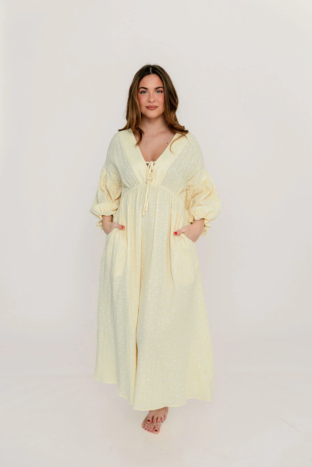 Hunter 100% Cotton Midi Dress in Custard Foliage - Bump Friendly - Image 21