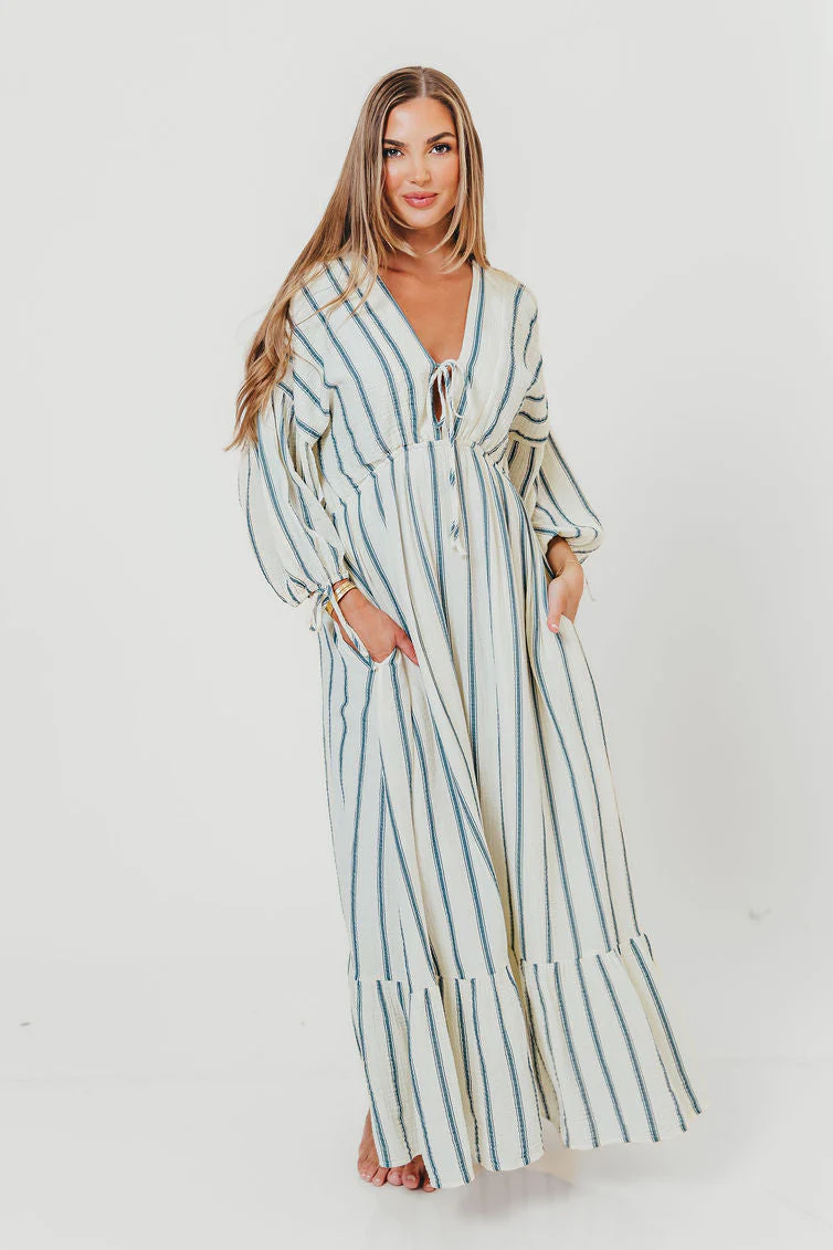 Hunter 100% Cotton Midi Dress in Navy Stripe - Bump Friendly & Inclusive Sizing