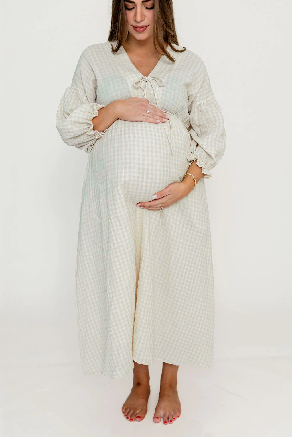 Hunter 100% Cotton Midi Dress in Pale Pink Plaid (Lined) - Bump Friendly - Image 11