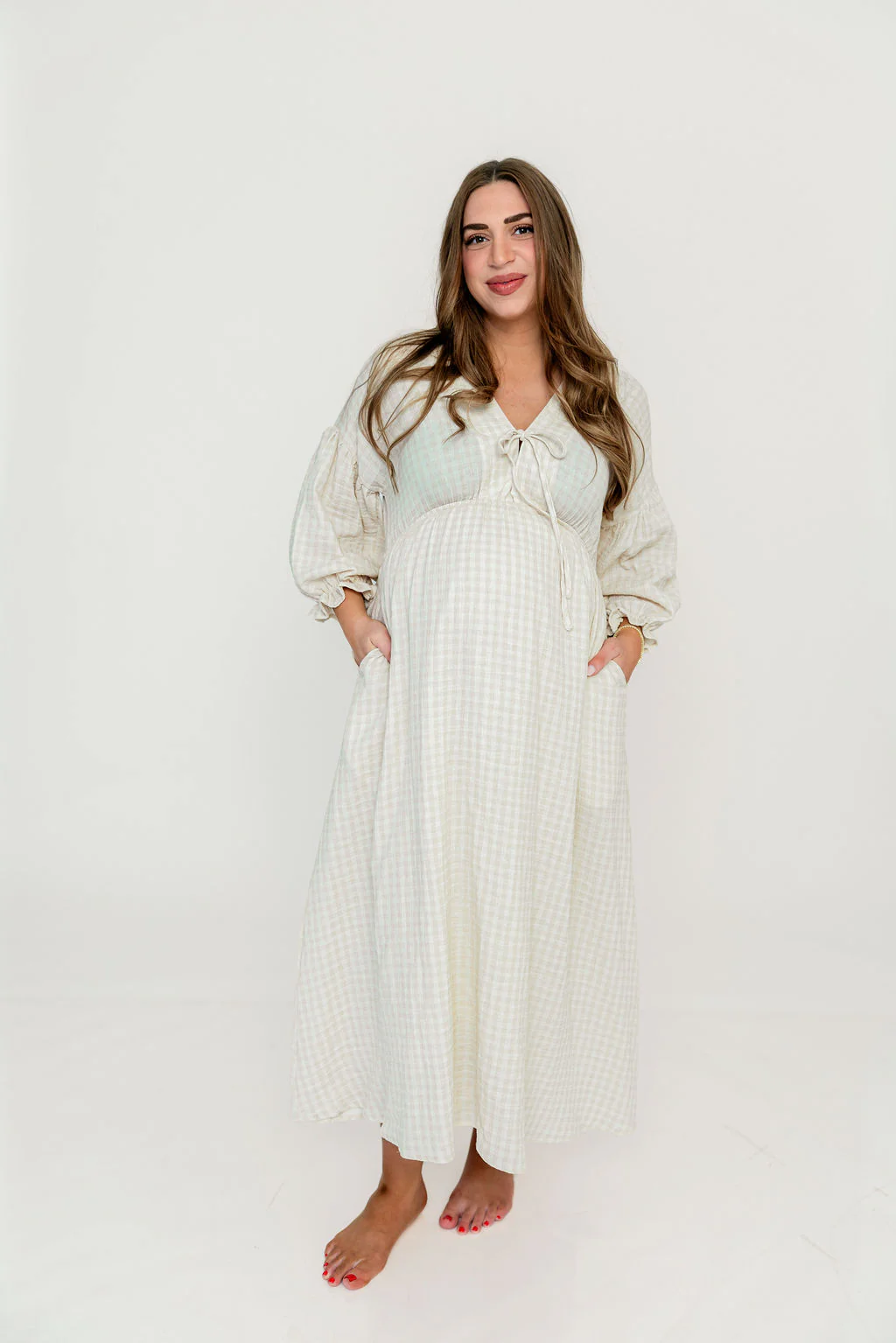 Hunter 100% Cotton Midi Dress in Pale Pink Plaid (Lined) - Bump Friendly - Image 8