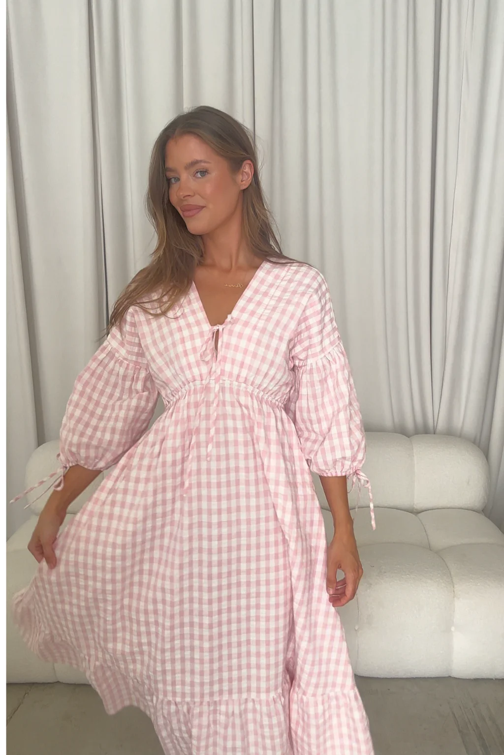 100% Cotton Hunter Midi Dress in Pink Gingham - Bump Friendly & Inclusive Sizing - Image 11