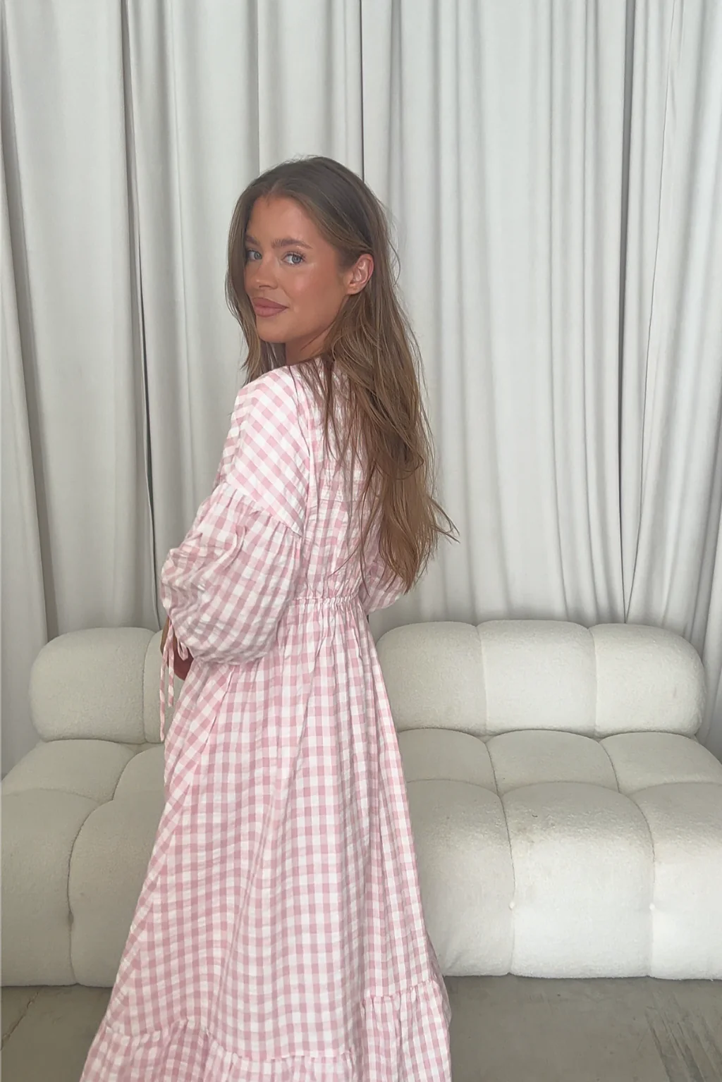 100% Cotton Hunter Midi Dress in Pink Gingham - Bump Friendly & Inclusive Sizing - Image 12