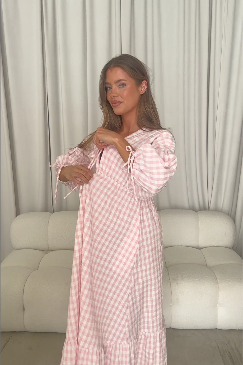 100% Cotton Hunter Midi Dress in Pink Gingham - Bump Friendly & Inclusive Sizing - Image 13
