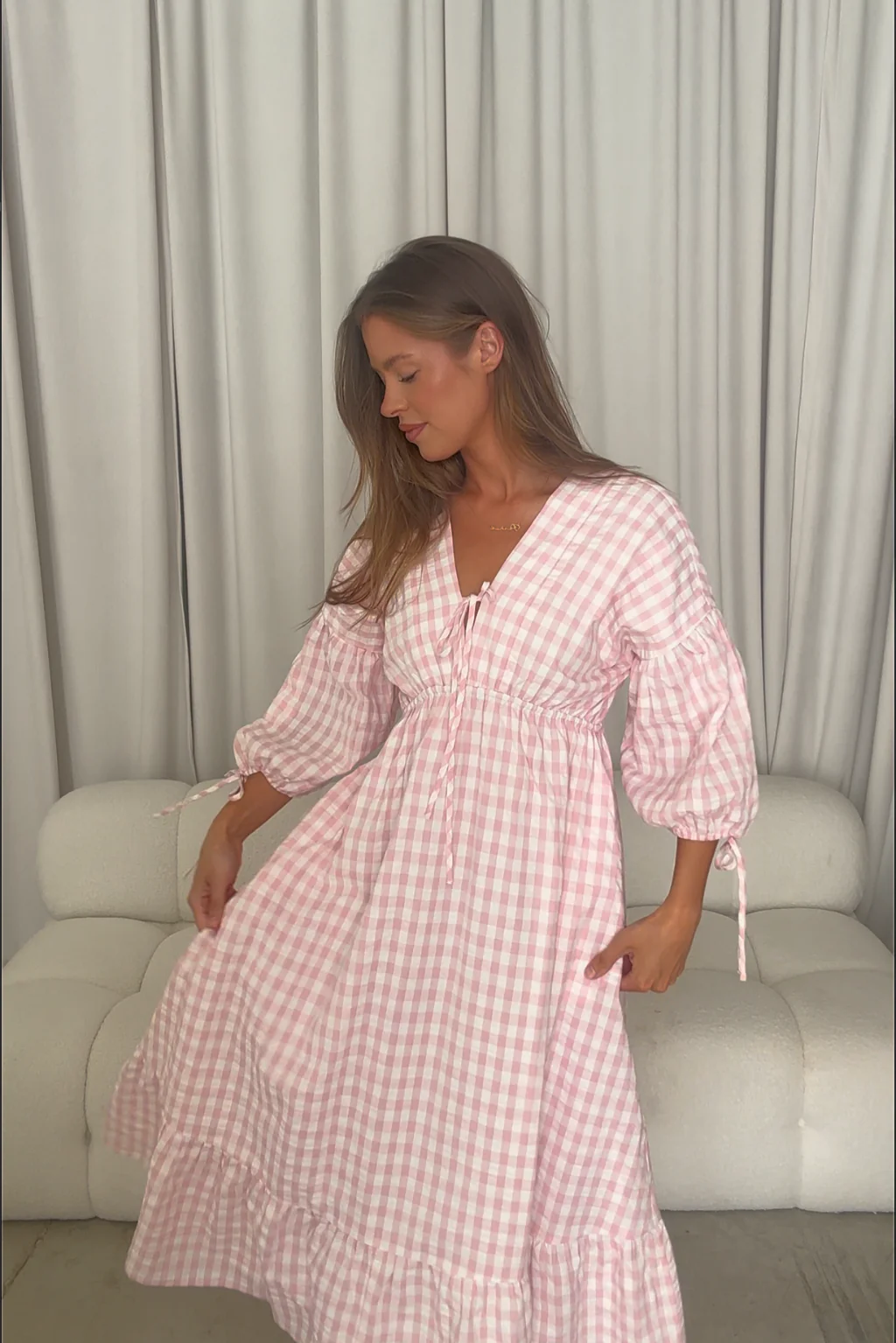 100% Cotton Hunter Midi Dress in Pink Gingham - Bump Friendly & Inclusive Sizing - Image 14