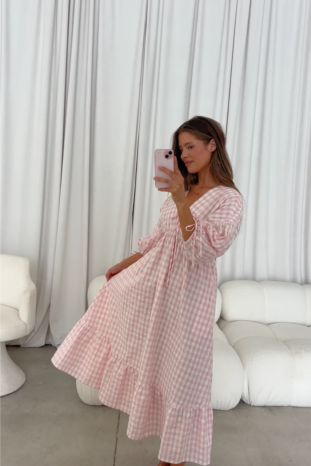 100% Cotton Hunter Midi Dress in Pink Gingham - Bump Friendly & Inclusive Sizing - Image 4