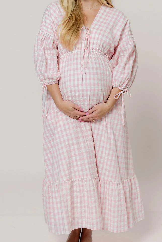 100% Cotton Hunter Midi Dress in Pink Gingham - Bump Friendly & Inclusive Sizing - Image 6