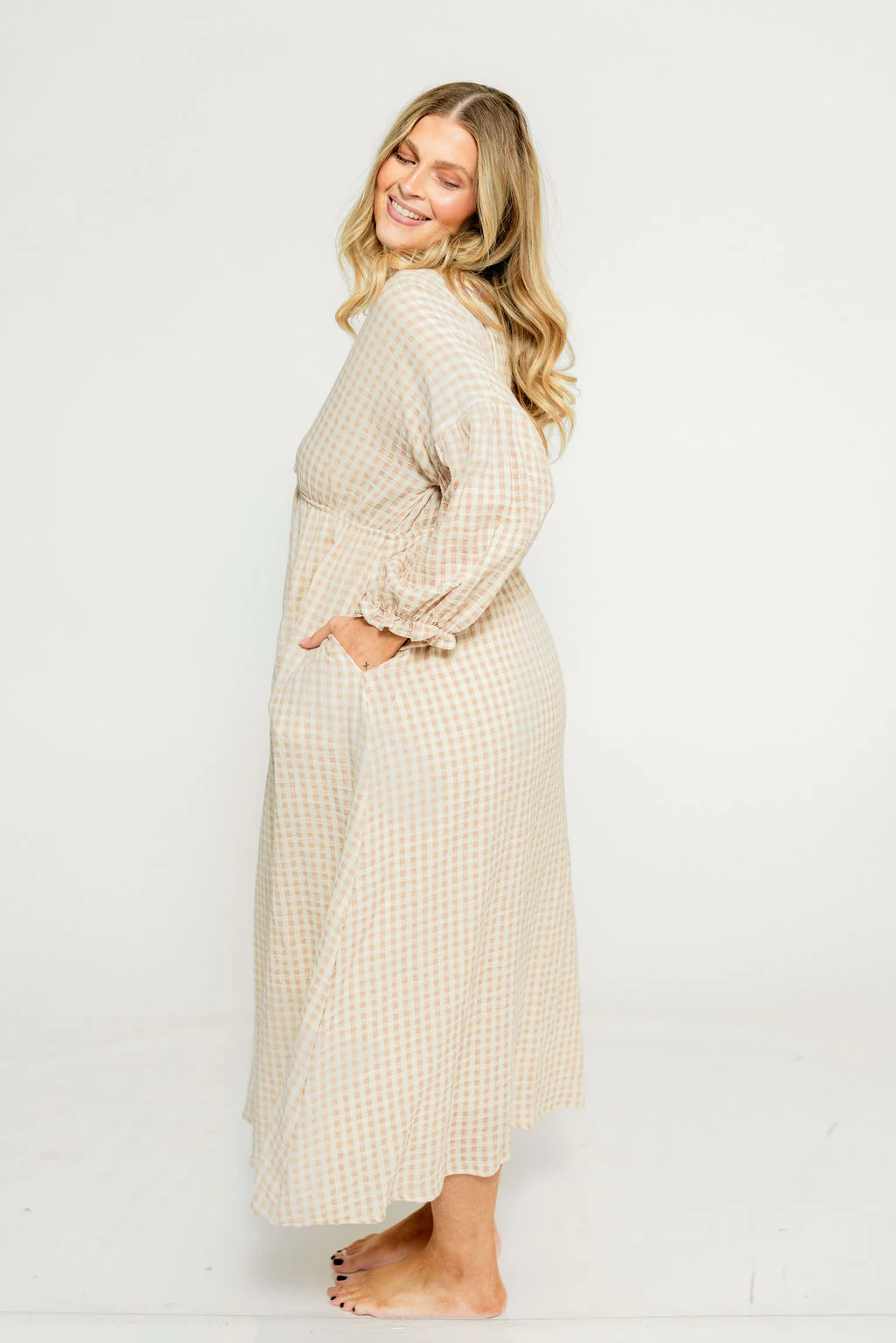 Hunter 100% Cotton Midi Dress in Rose Plaid (Lined) - Bump Friendly - Image 11