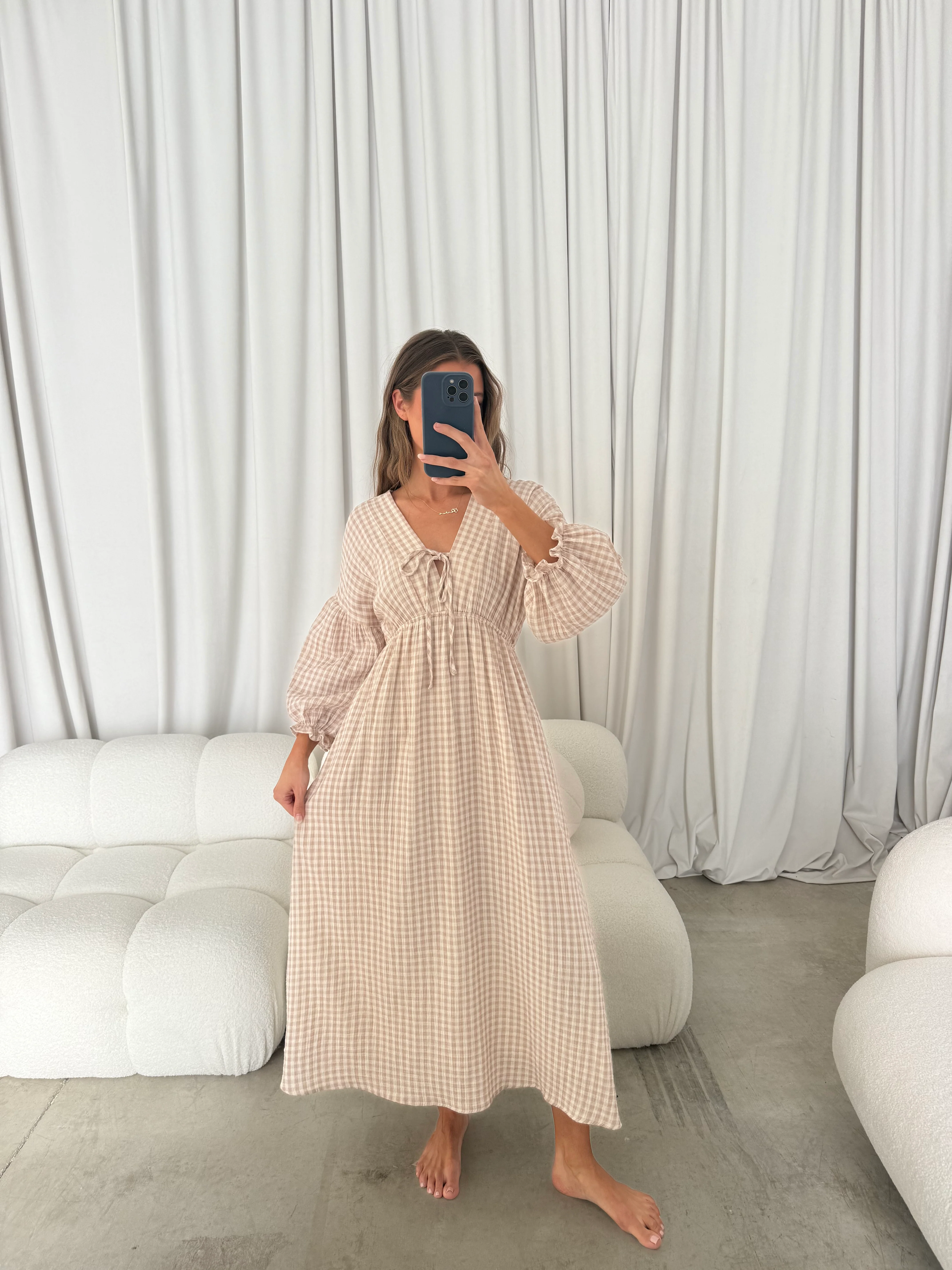 Hunter 100% Cotton Midi Dress in Rose Plaid (Lined) - Bump Friendly - Image 15